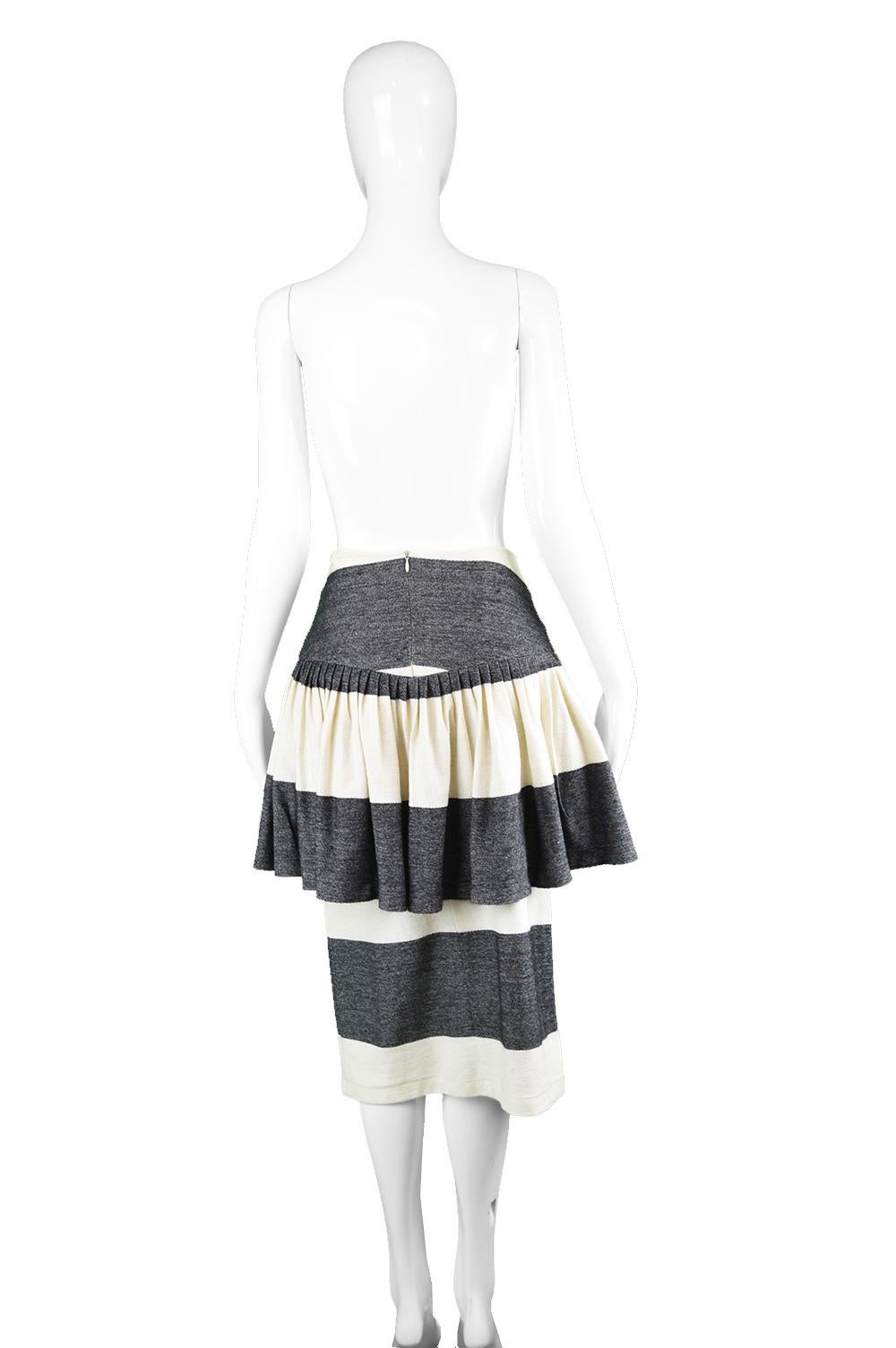 Norma Kamali Vintage Grey & Cream Cotton Jersey Avant Garde Peplum Skirt, 1980s 2