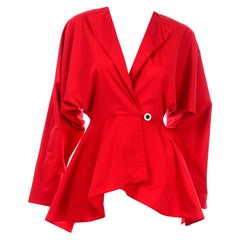 Norma Kamali Vintage Red Cotton Peplum Summer Jacket 