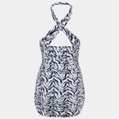 Norma Kamali White/Blue Zebra Print Jersey Halter Slinky Marissa Swimsuit XL