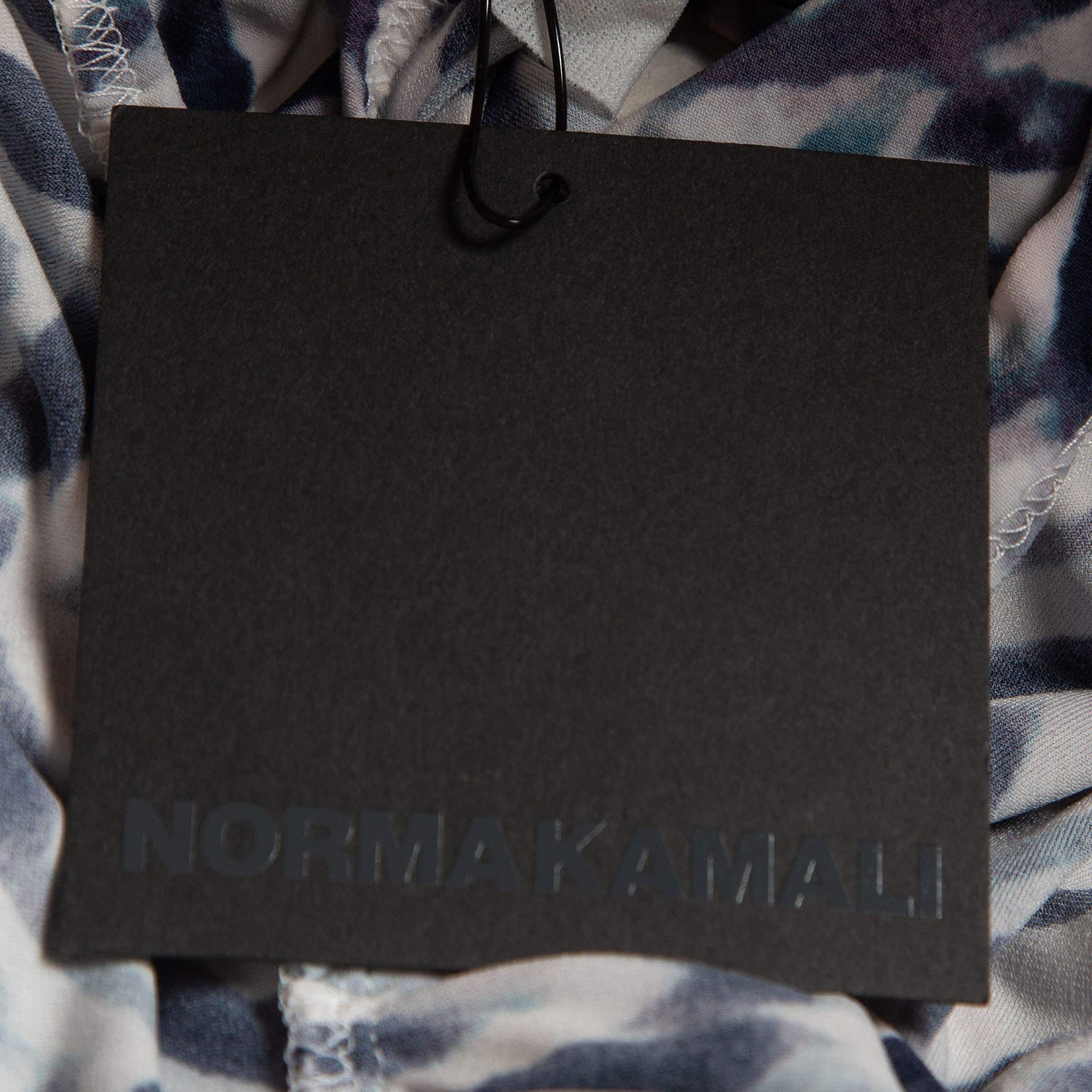 Norma Kamali Bianco/Blu Stampa Zebra Jersey Halter Slinky Marissa Costume da bagno XL in vendita 1