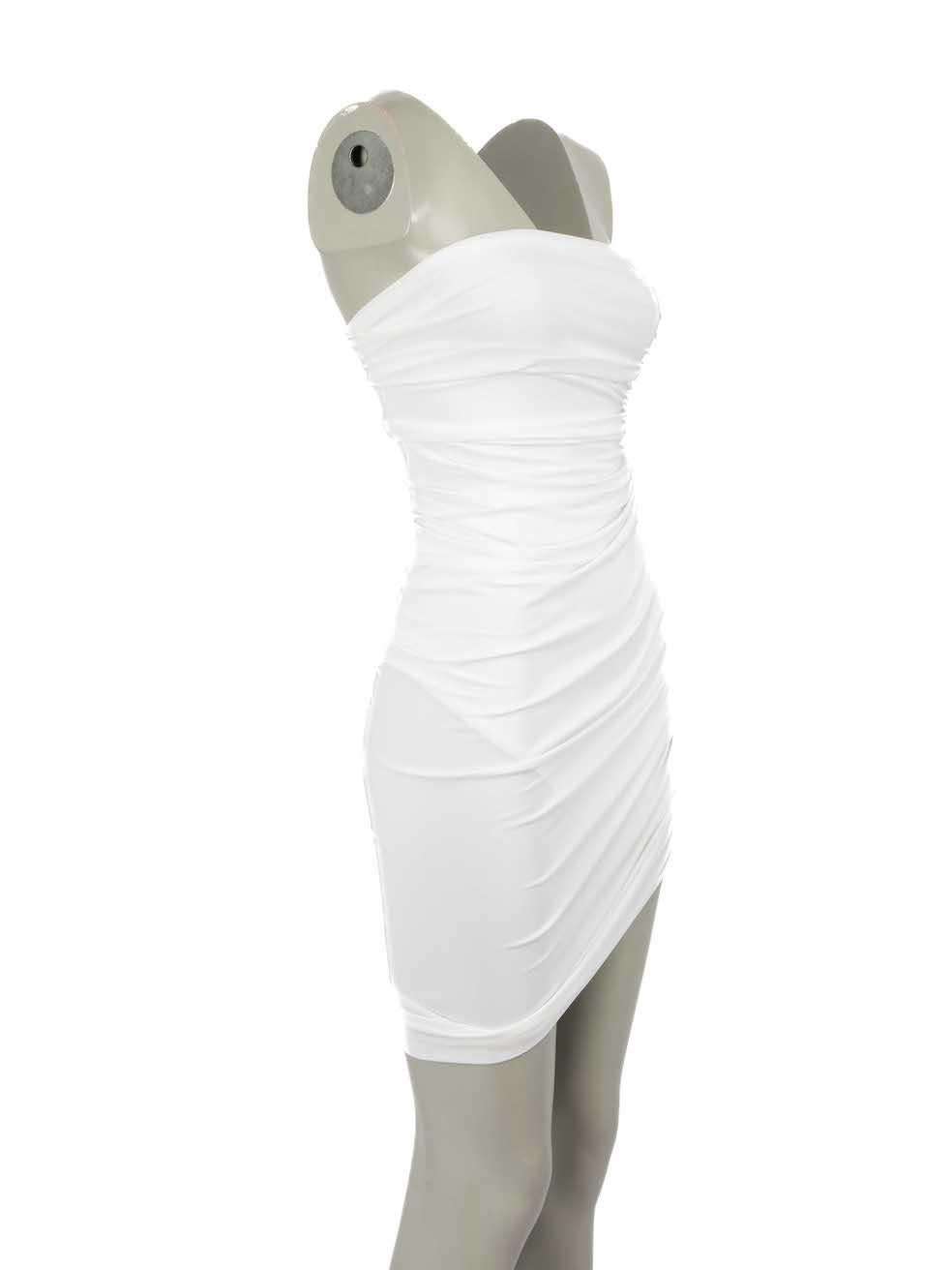 CONDITION is Never worn. No visible wear to dress is evident on this new Norma Kamali designer resale item.
 
Details
White
Polyester
Bodycon dress
Figure hugging fit
Stretchy
Strapless
Ruched side
Asymmetric hem
Built in shorts
 
Made in China
