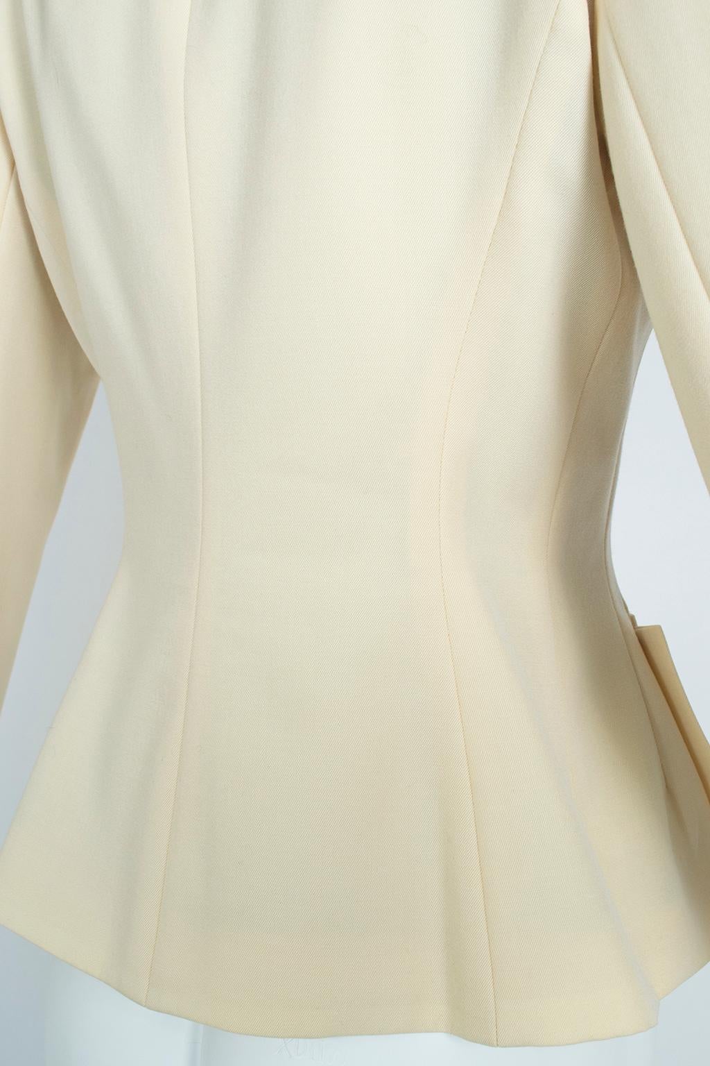 Norma Kamali Ivory Wool Dioresque Sculpted Bar Jacket Peplum Blazer - XS, 1980s 3