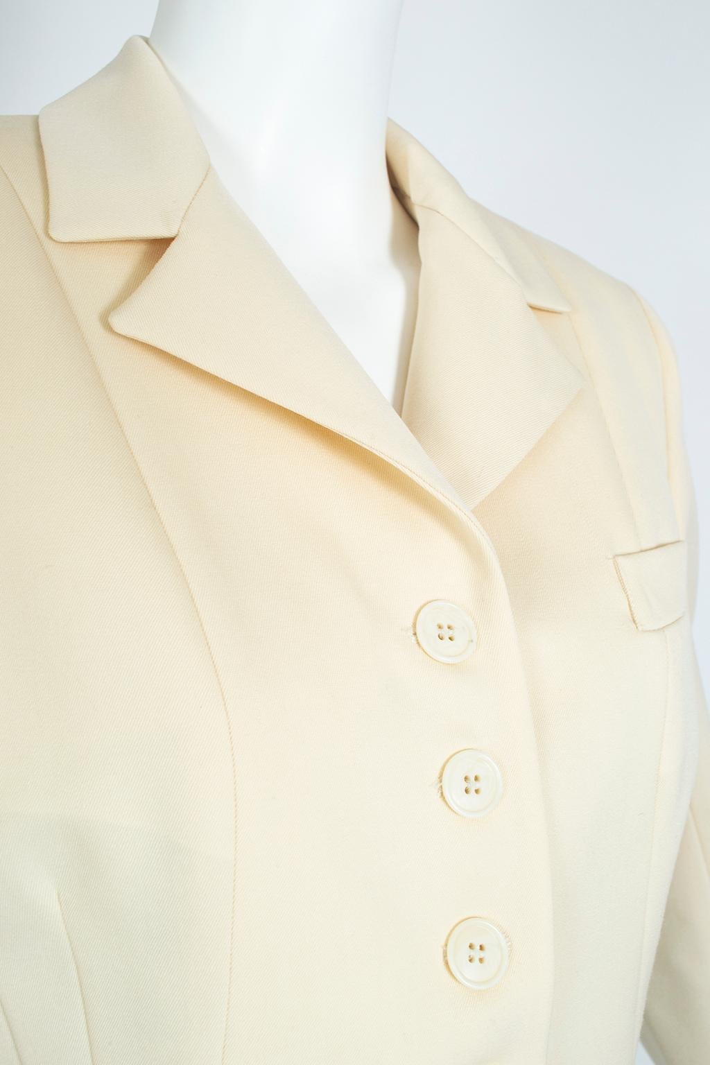 White Norma Kamali Ivory Wool Dioresque Sculpted Bar Jacket Peplum Blazer - XS, 1980s