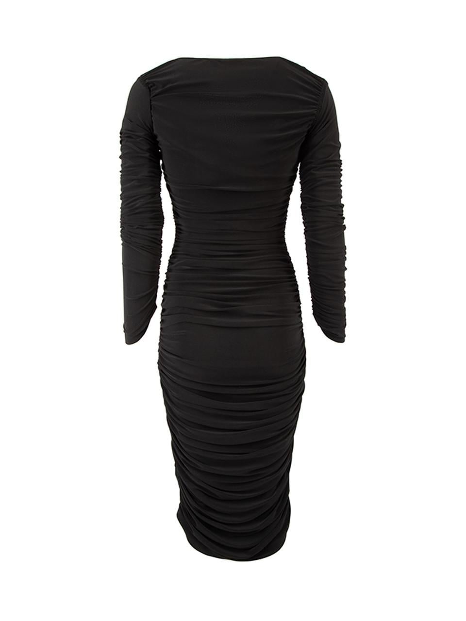 Norma Kamali Women's Black Rucked V-Neck Midi Dress In Excellent Condition In London, GB