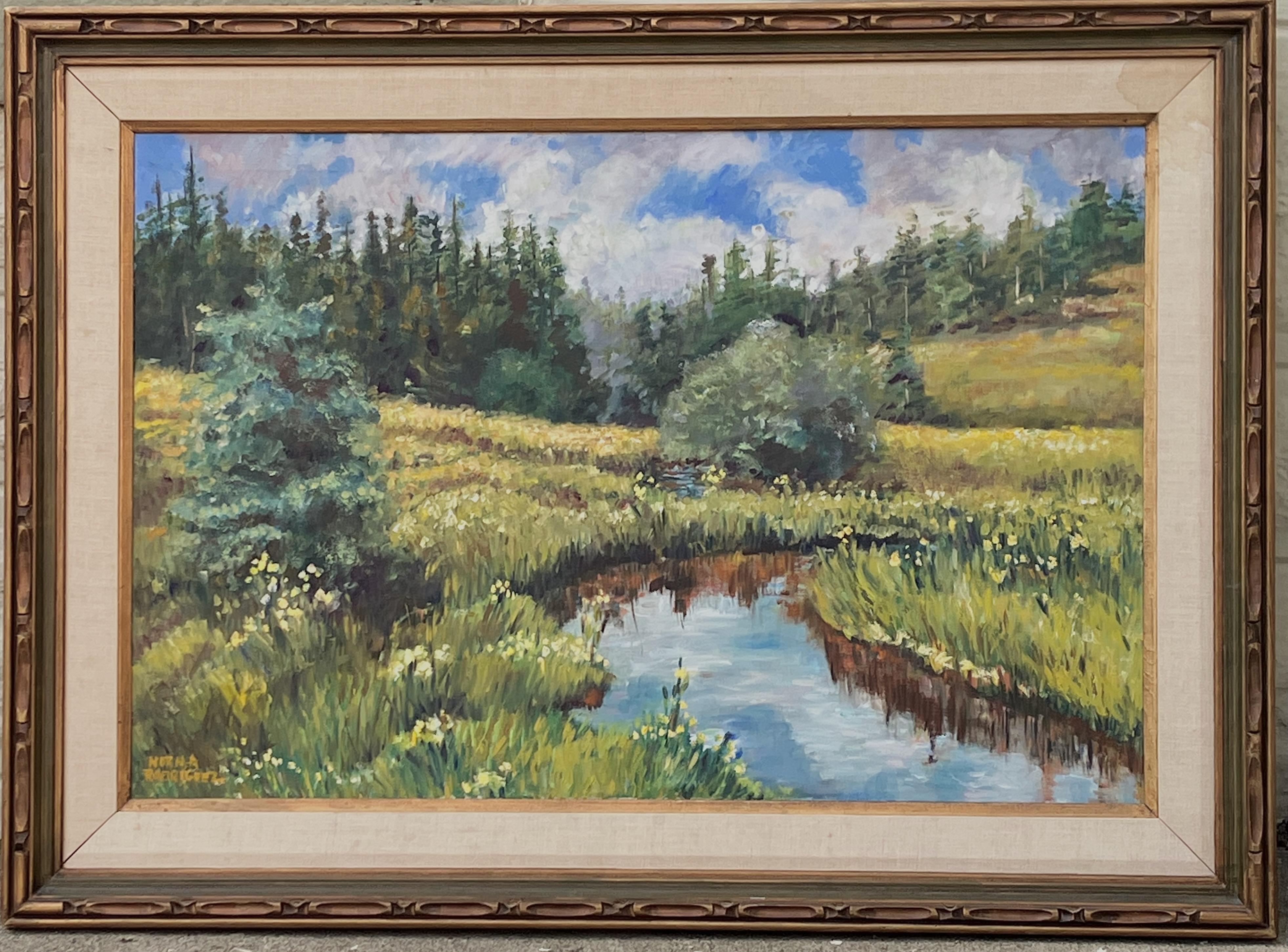 Paisaje primaveral de California - Landscape Painting Gris de Norma Rodriguez