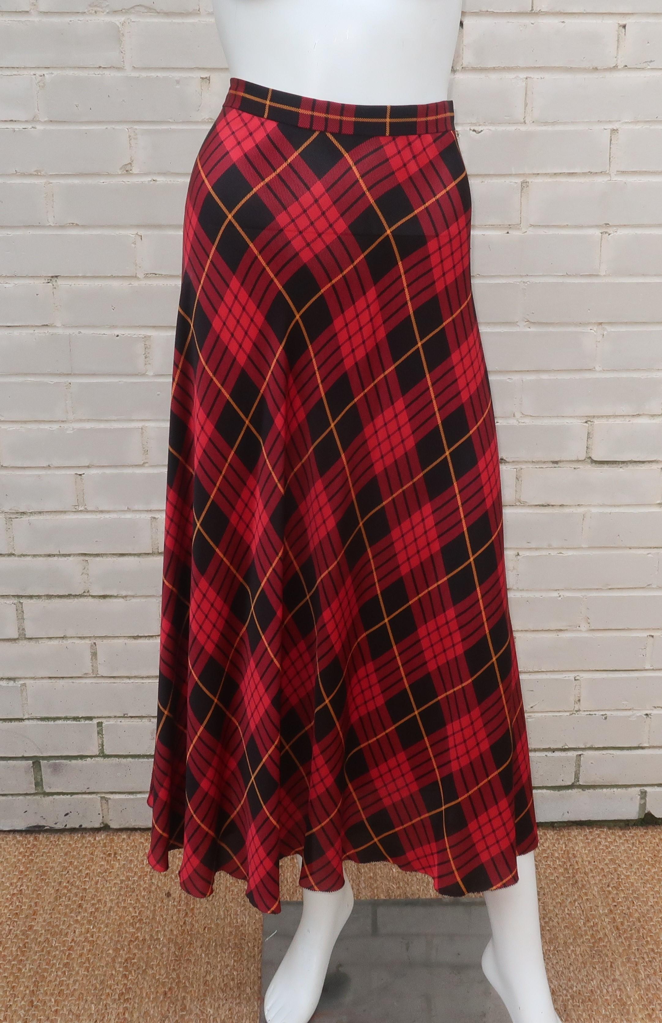 Norma Walters Tartan Plaid Silk & Sequin Two Piece Dress, 1980's For Sale 5