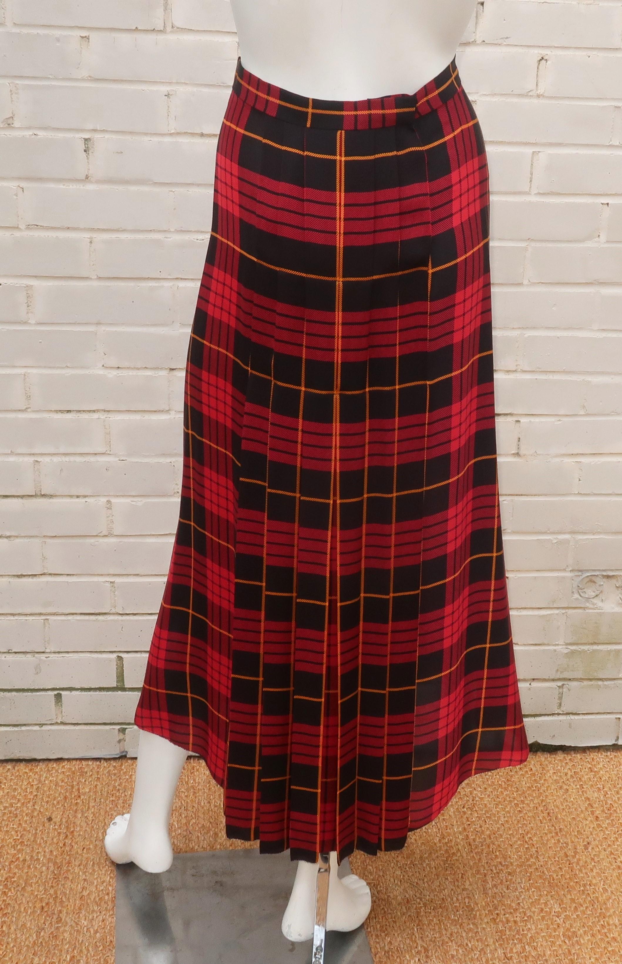 Norma Walters Tartan Plaid Silk & Sequin Two Piece Dress, 1980's For Sale 6