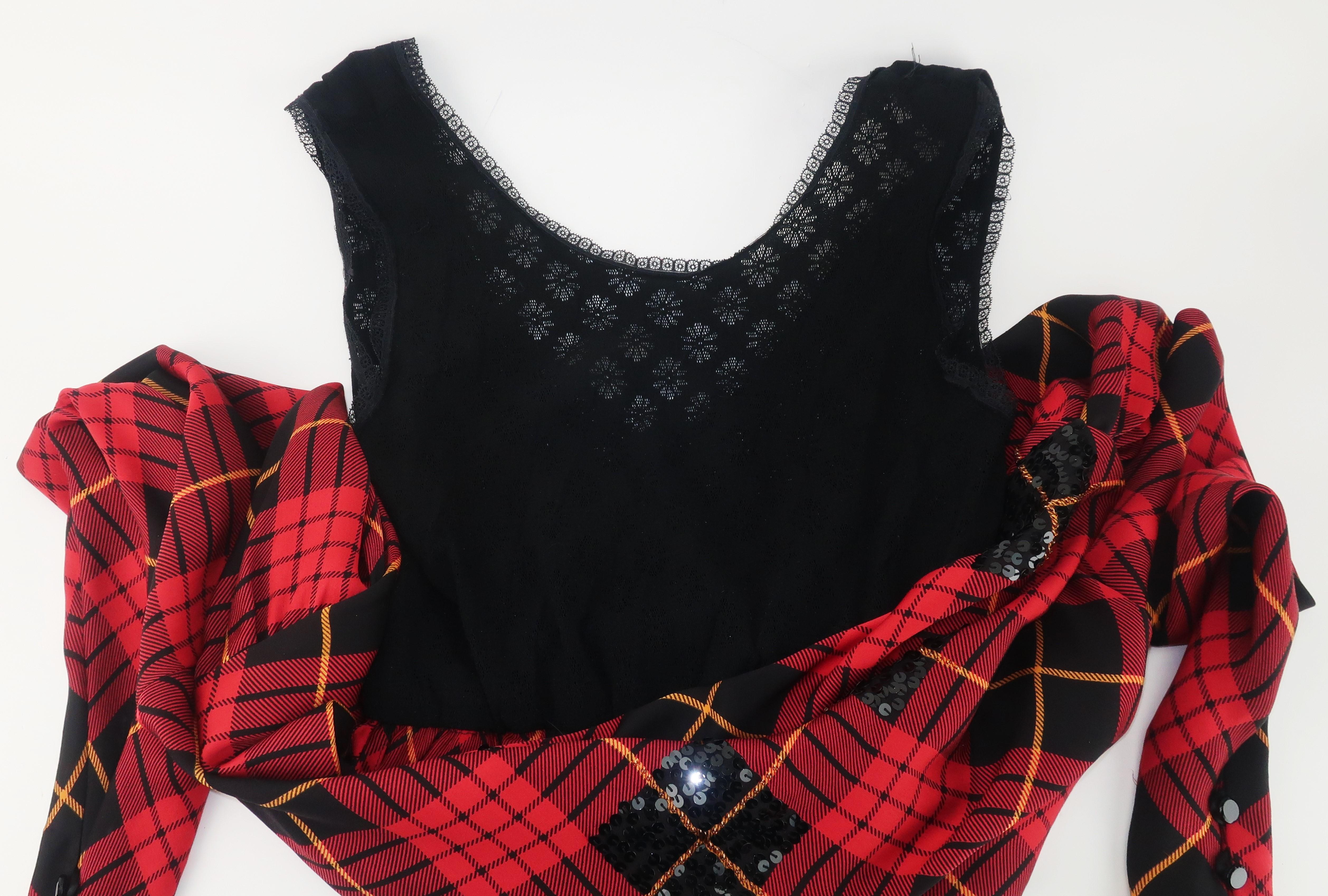 Norma Walters Tartan Plaid Silk & Sequin Two Piece Dress, 1980's For Sale 7
