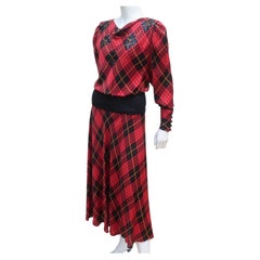 Vintage Norma Walters Tartan Plaid Silk & Sequin Two Piece Dress, 1980's