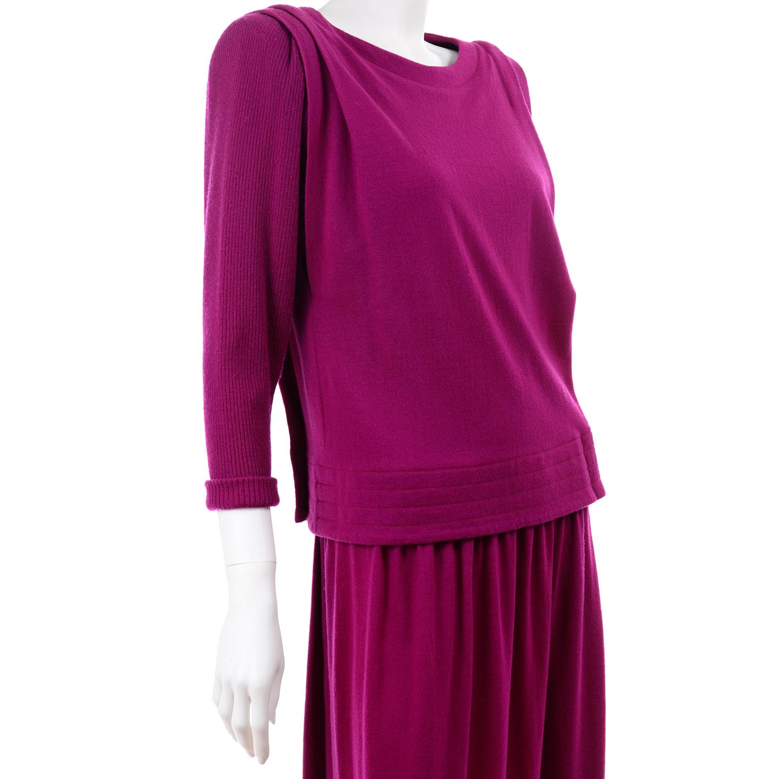 Norma Walters Vintage 1980s Deep Magenta Fuchsia Pink Knit 2 Piece Dress 3
