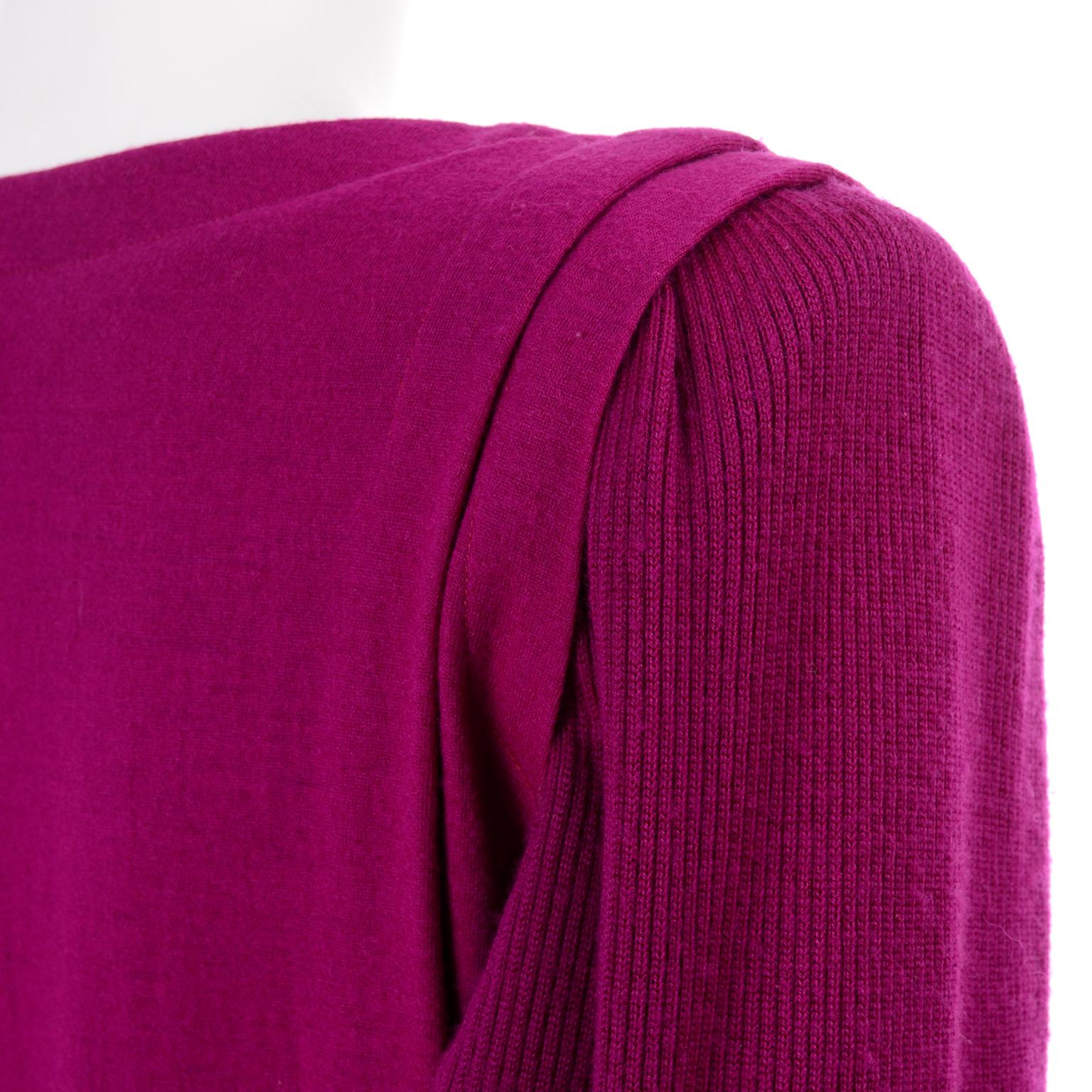 Norma Walters Vintage 1980s Deep Magenta Fuchsia Pink Knit 2 Piece Dress For Sale 5