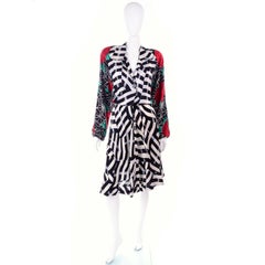 Norma Walters Vintage Silk Dress Red Roses & Black & White Stripe Illusion