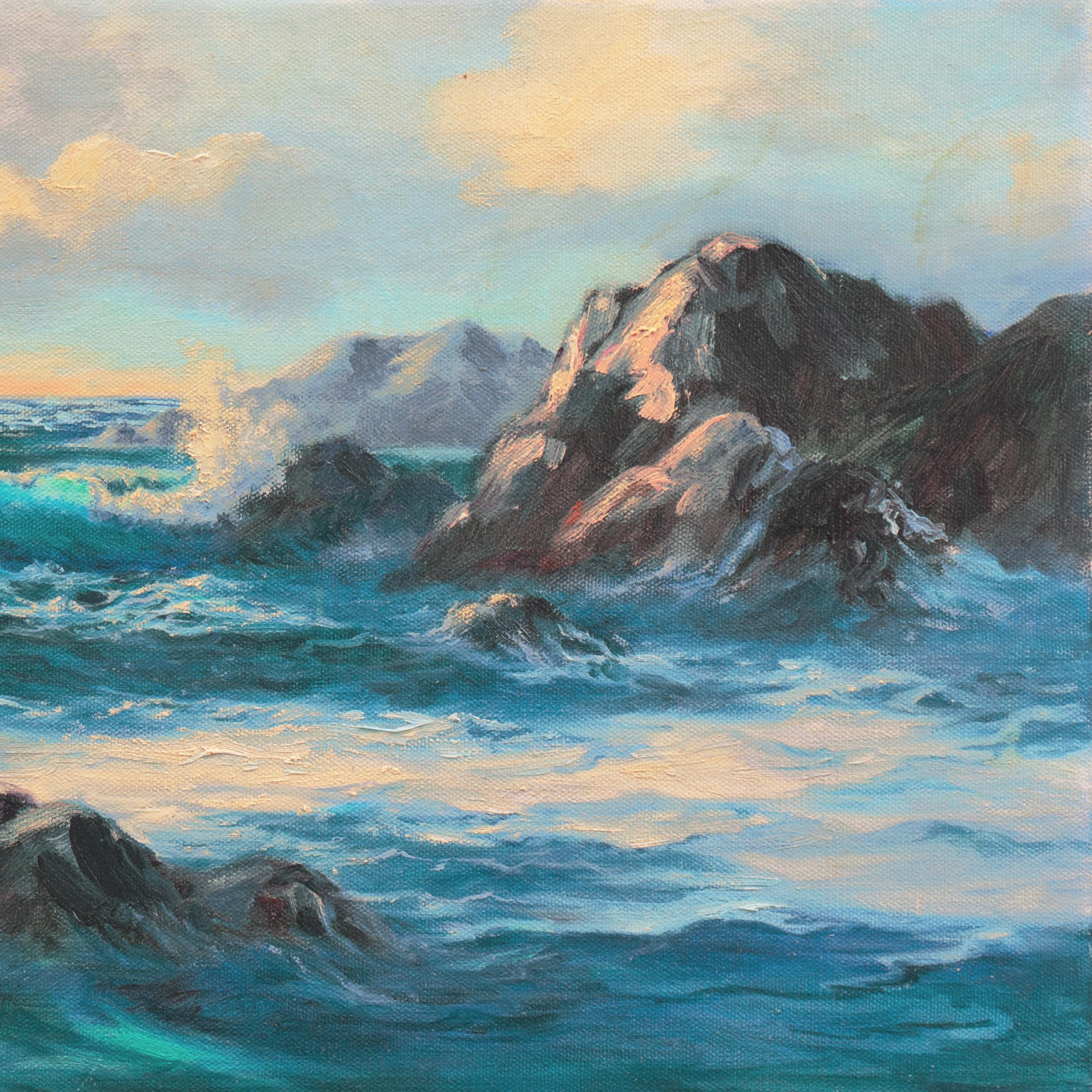 'Pacific Sunset', Society of Western Artists, California Woman Artist, Seascape - Blue Landscape Painting by Norma Webb