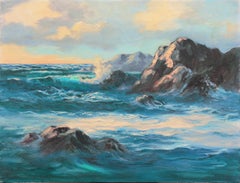 Puesta de sol en el Pacífico", Sociedad de Artistas del Oeste, Artista femenina de California, Paisaje marino