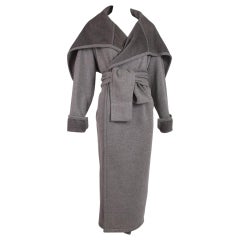Normal Kamali Gray Fleece Wrap Coat w/Oversized Collar & Belt