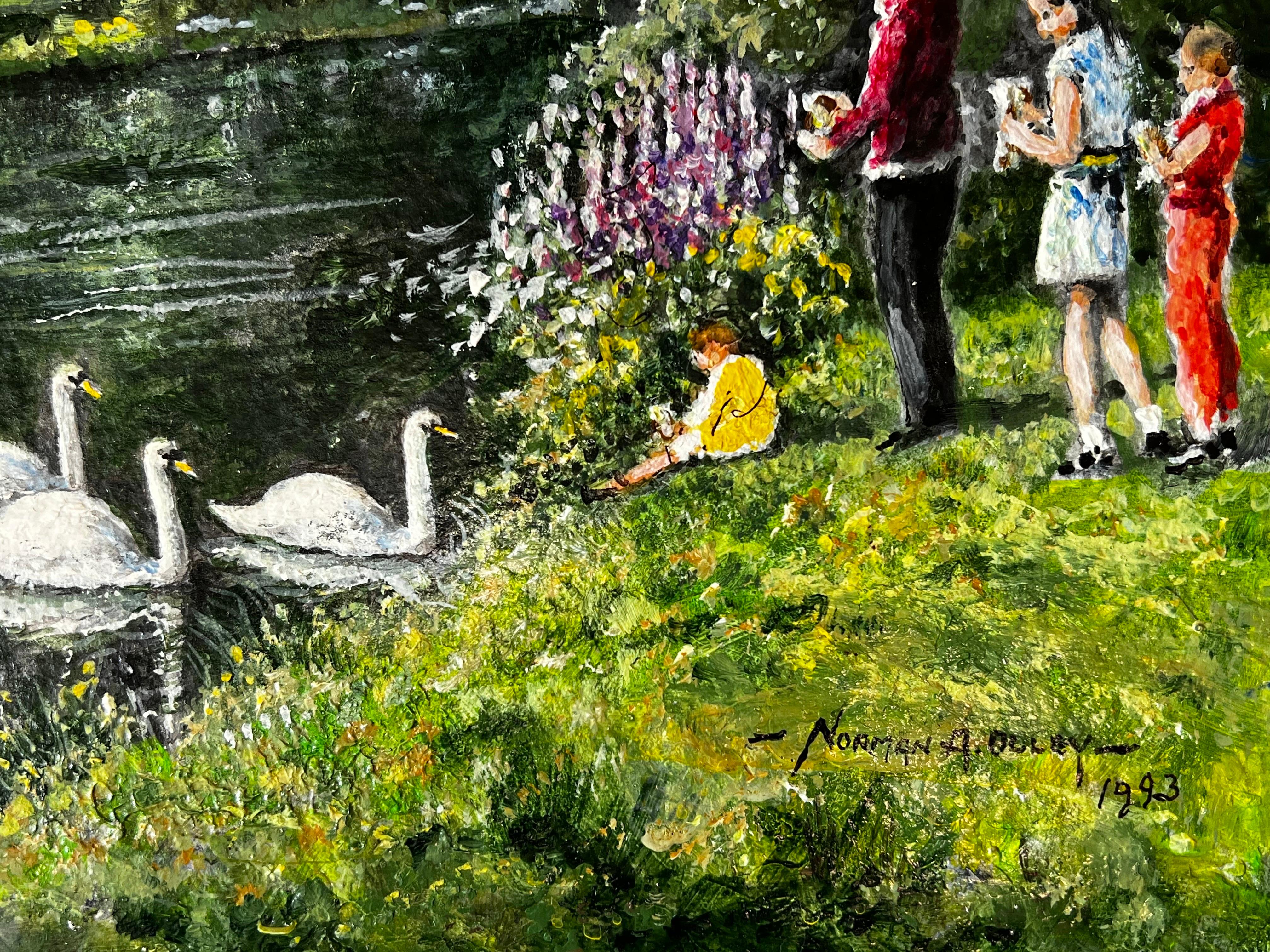 Artist/ School: Norman A.Olley (British, 20th century) dated 1993 and inscribed verso

Title - Feeding The Swans By River Mole, Surrey

Medium: gouache/watercolour/ ink/ pencil on thin board, unframed 

Painting : 10.75 x 14.75 inches

Provenance: