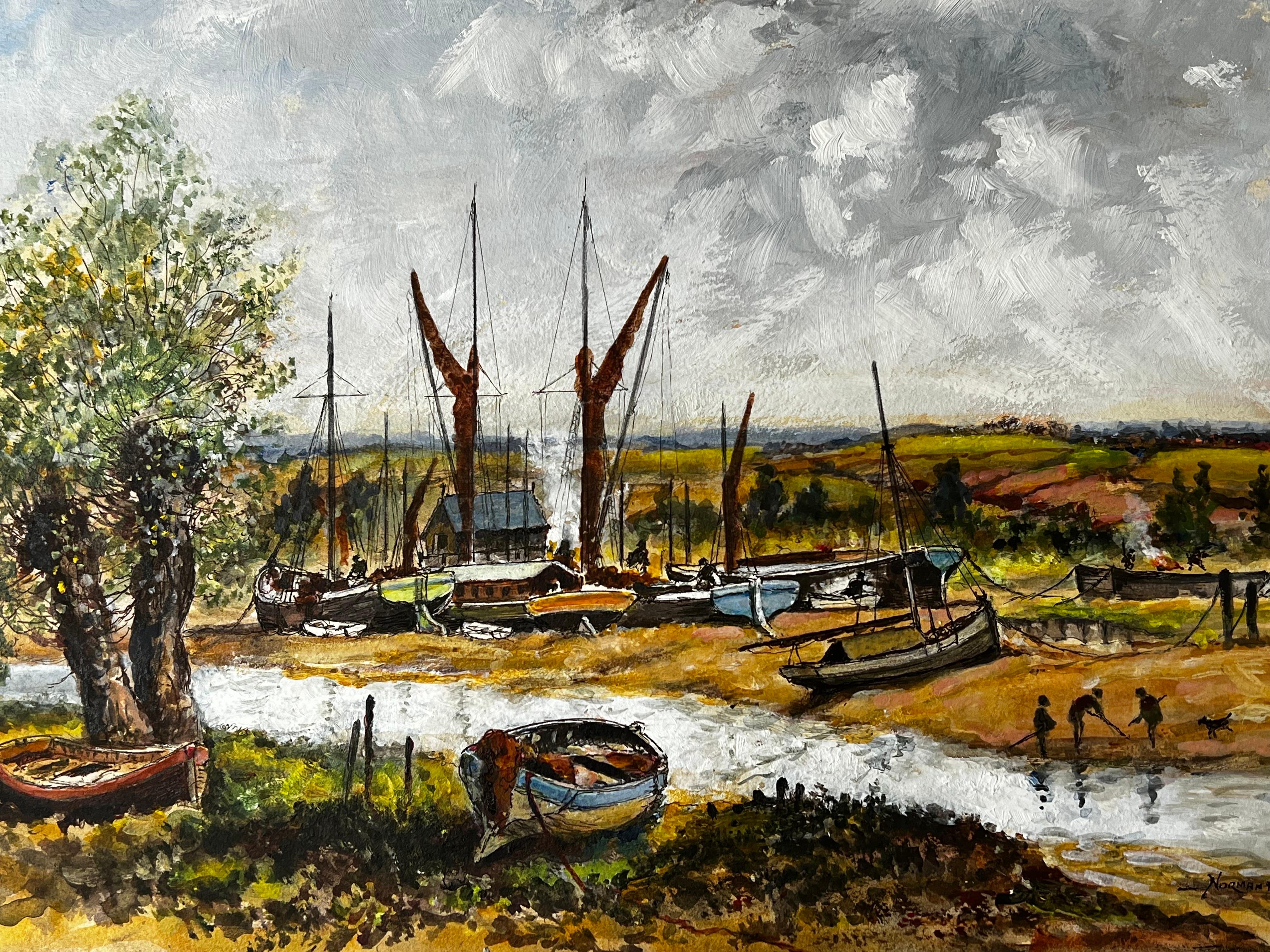 Cloudy Landscape Of The Boat Repair Yard  - Painting by Norman A Olley