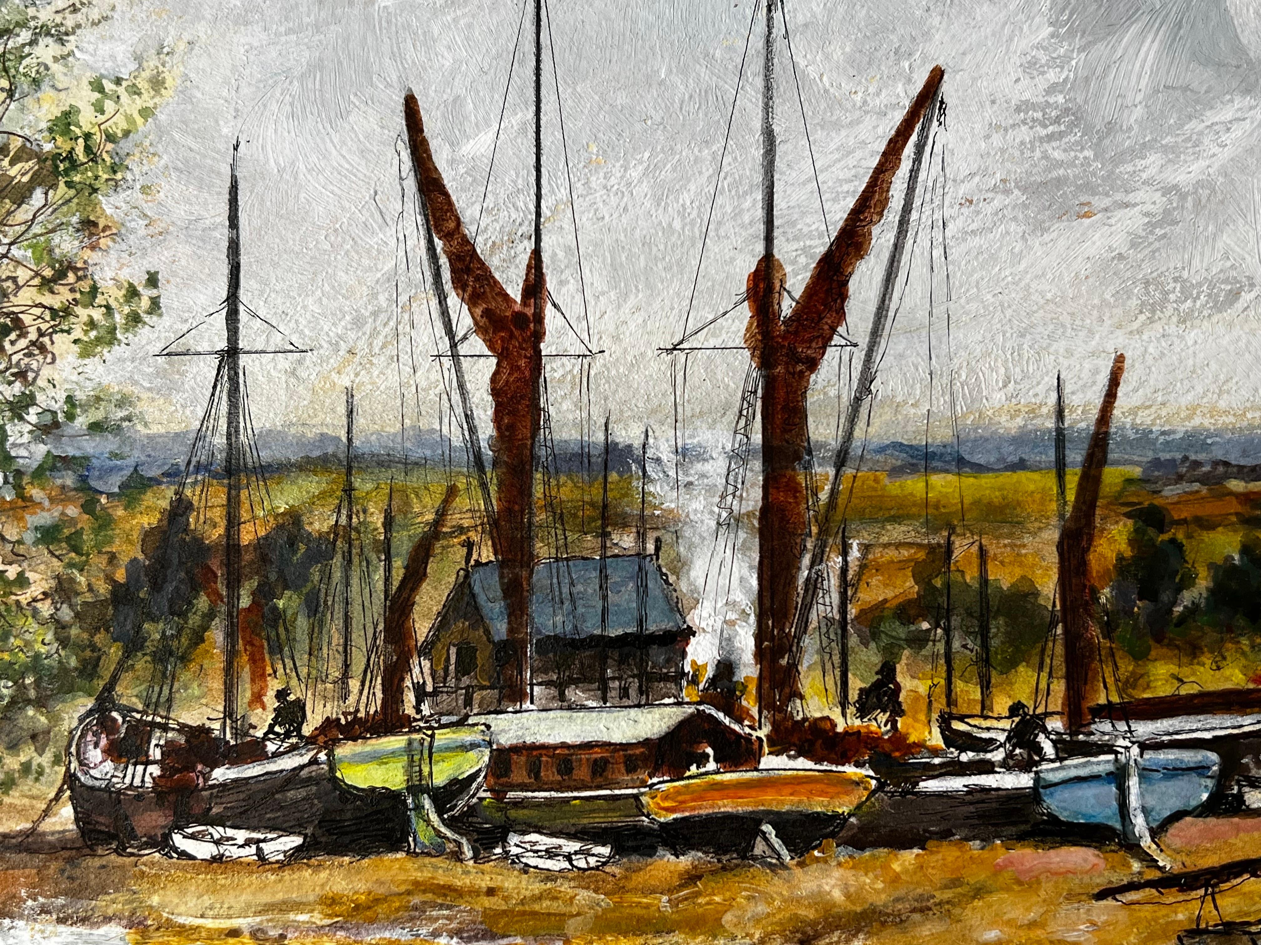 Artist/ School: Norman A.Olley ( British, 20th Century) dated 1992 and inscribed verso

Title - The Boat Repair Yard

Medium: gouache/watercolour/ ink/ pencil on artist paper, unframed 

Painting : 12 x 16 inches

Provenance: all the paintings we