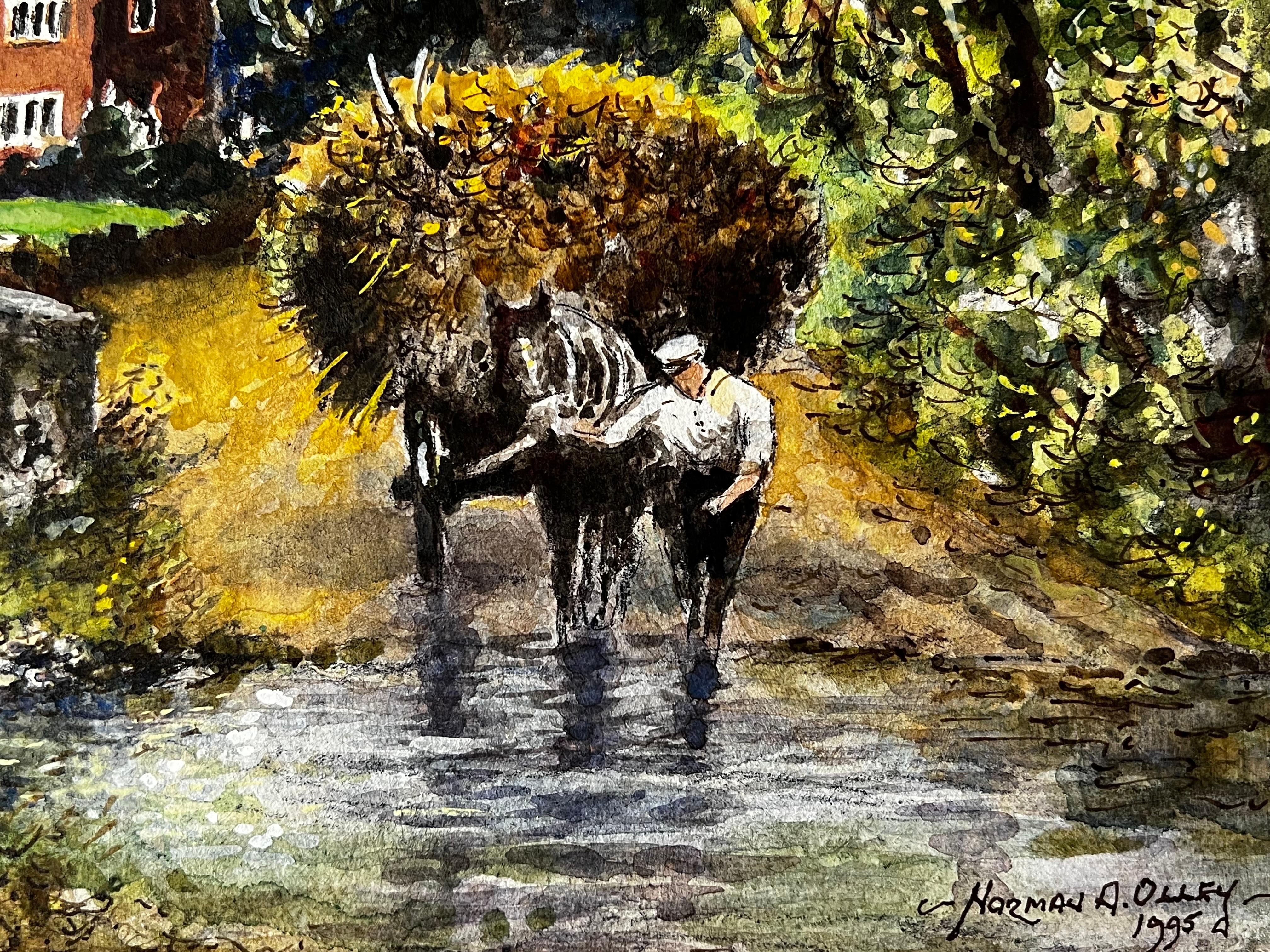 Artist/ School: Norman A.Olley ( British, 20th Century) dated 1995 and inscribed verso

Title - Haycart At The Ford Of The Old Packhorse Bridge

Medium: gouache/watercolour/ ink/ pencil on artist paper, unframed 

Painting : 9.5 x 12.5