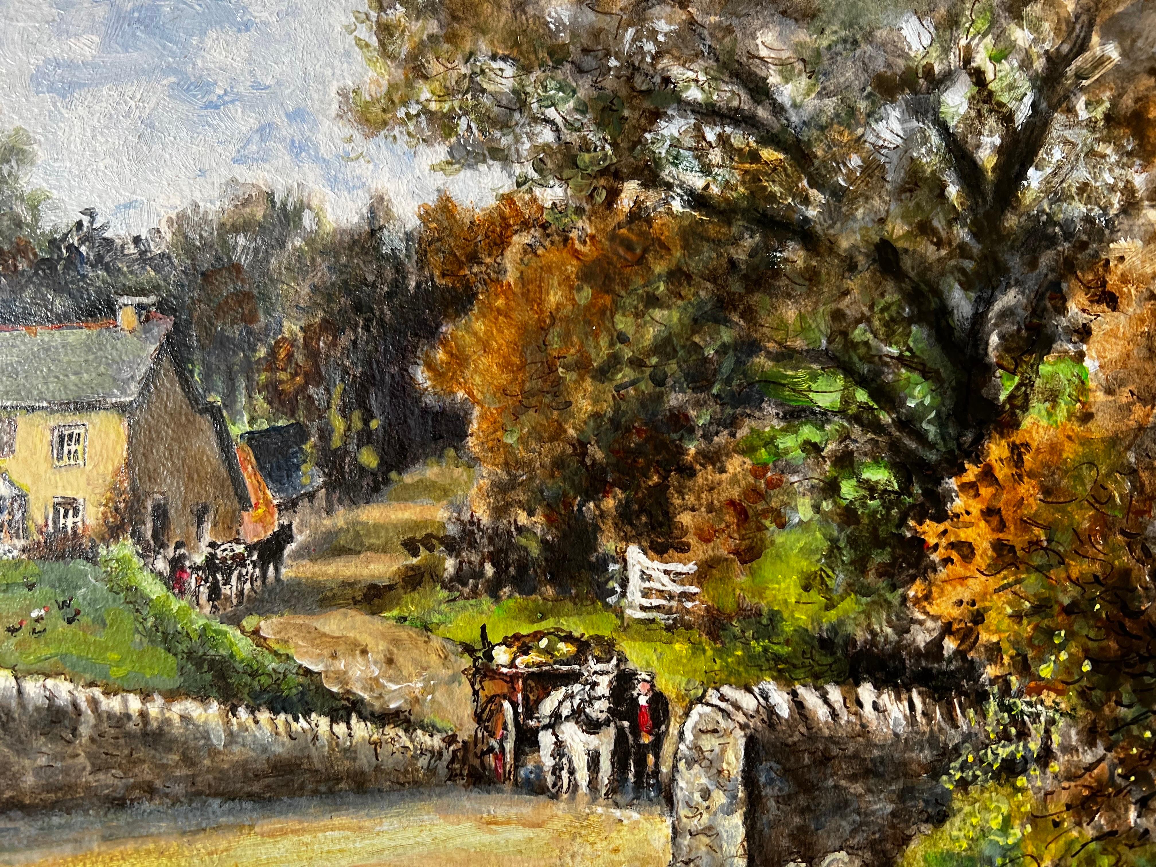 Norman A Olley Landscape Painting - Horse & Cart Travelling Up The Cobbled Bridge In Tresmeer Cornwall
