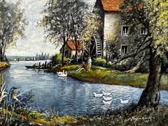 A Peaceful Afternoon With Swans By An Old Cottage Mill