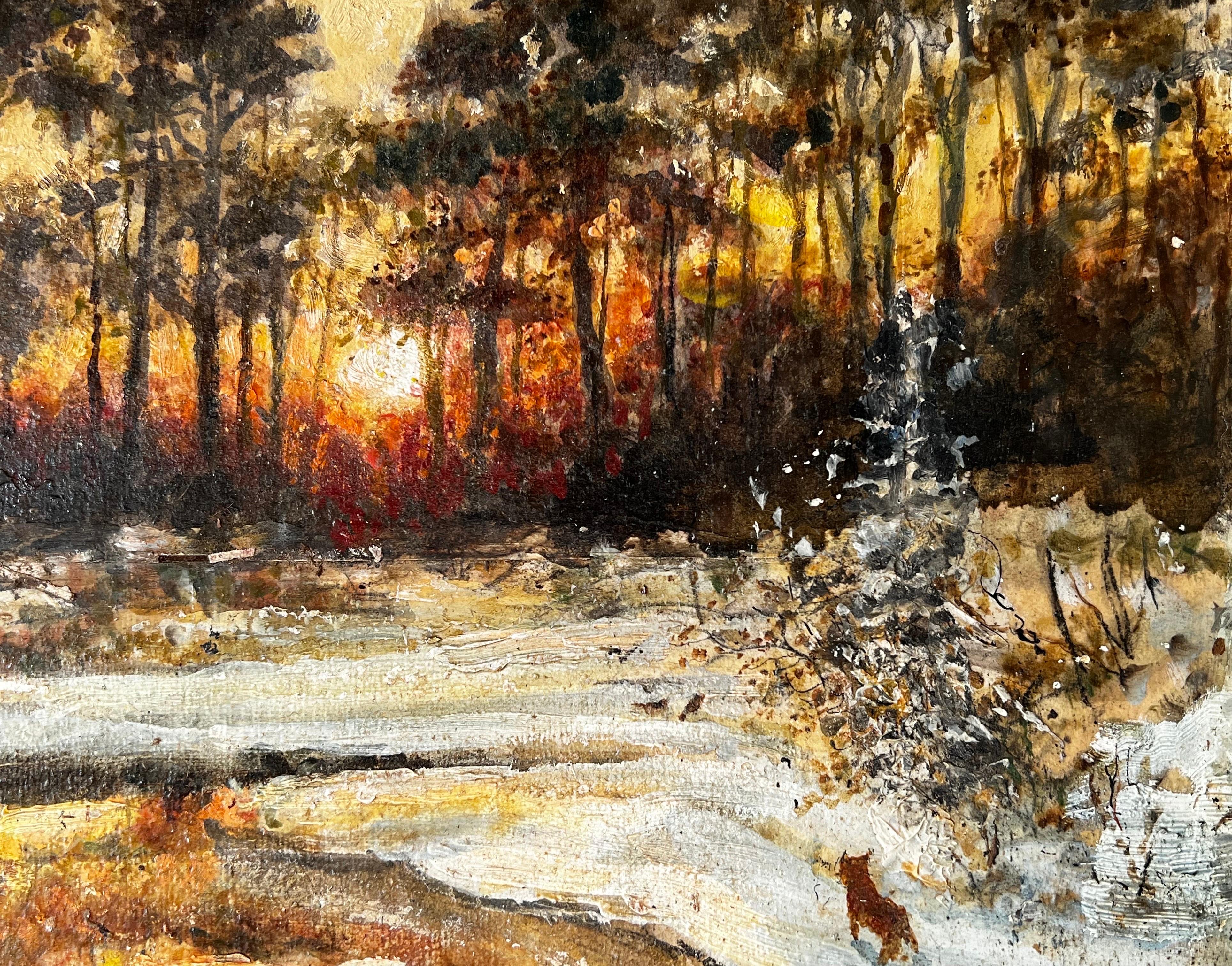 Snowy Woodland Sun Rise With Observant An Small Fox  For Sale 1