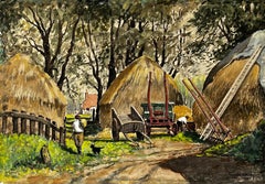 Antique Summertime Landscape, Gathering Hay From The Hay Stacks Mannor Farm , Surrey