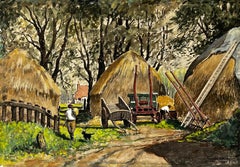 Antique Summertime Landscape, Gathering Hay From The Hay Stacks Mannor Farm , Surrey