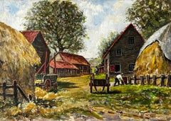 Antique Surrey Farmyard Of Farmers At Work - British Landscape