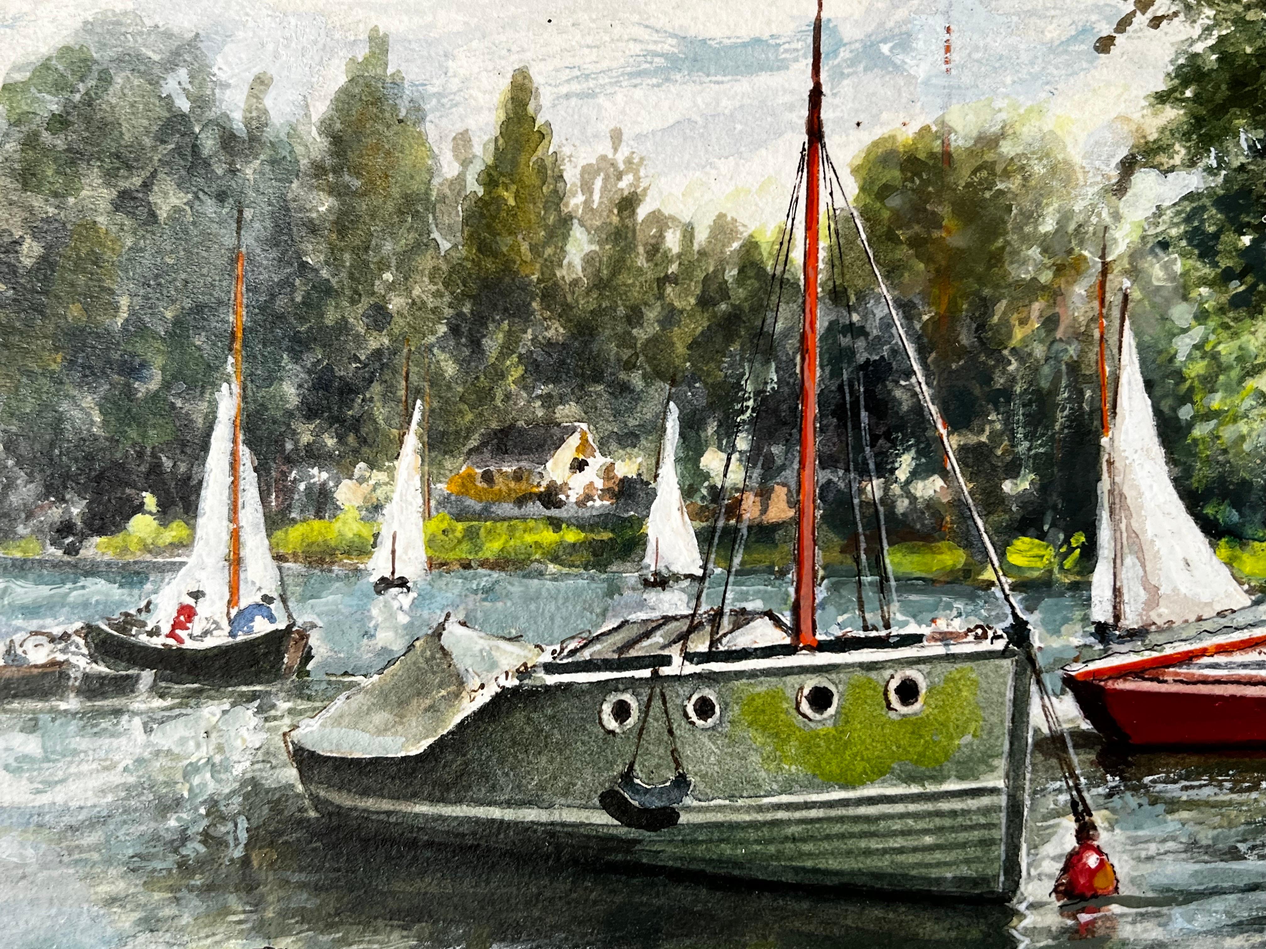 Swan and Boat Landscape By The Thames At Hampton Middlesex For Sale 1