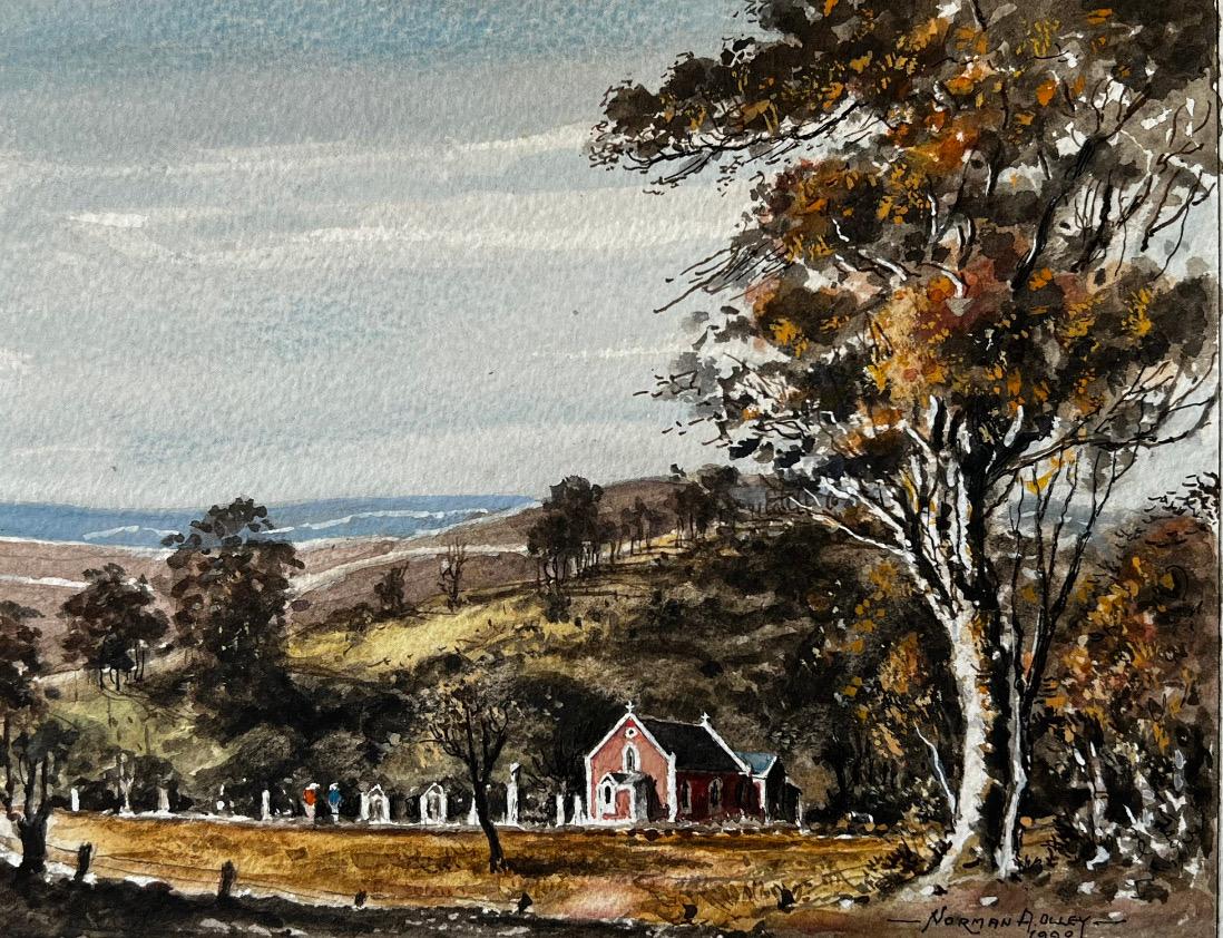 Norman A Olley Landscape Painting - The Small Chapel In 'Flinders Ranges' , South Australia 