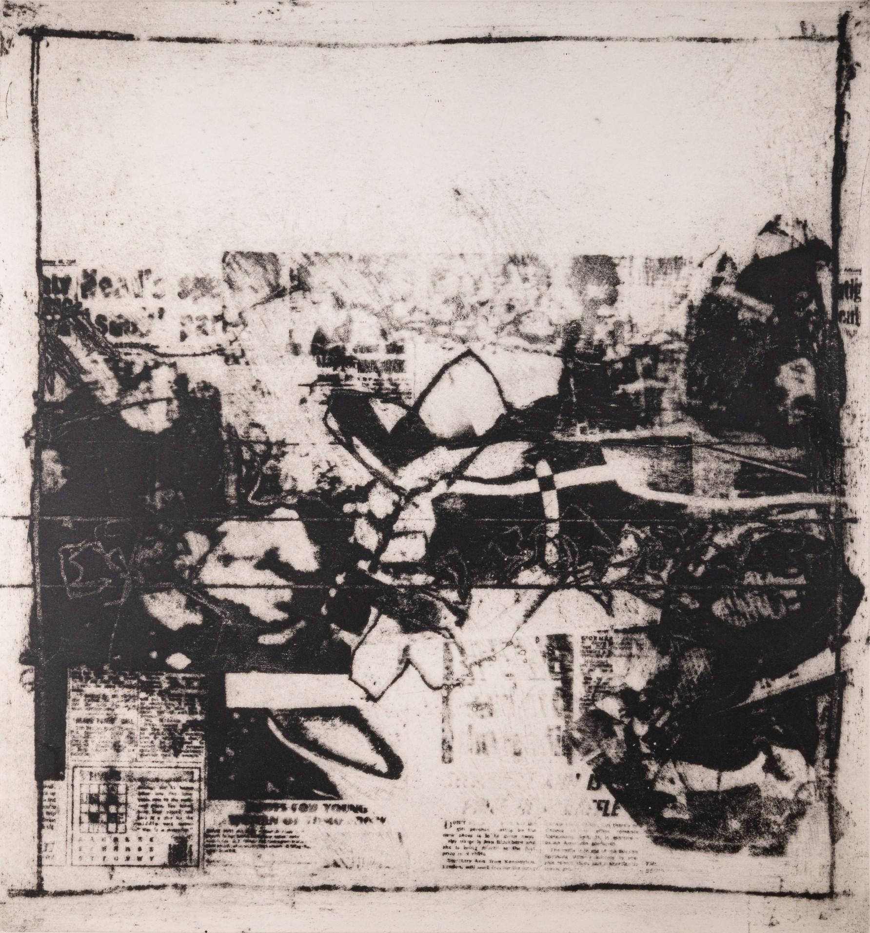 A bold and graphic etching and aquatint on wove paper titled “Incident Black” by Norman Ackroyd. Hand signed in pencil bottom right with a 1966 date and titled with an annotation of 42/50 on the bottom left. A unique minimalistic black and white