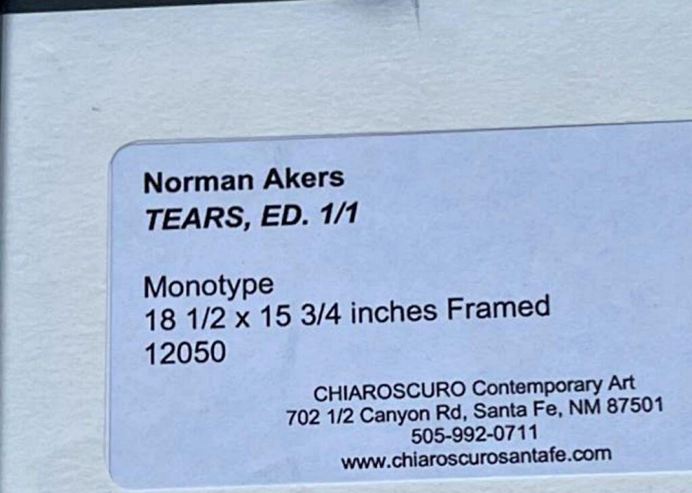 Tears unique signed monotype by renowned native American artist (Osage Indians) - Print by Norman Akers
