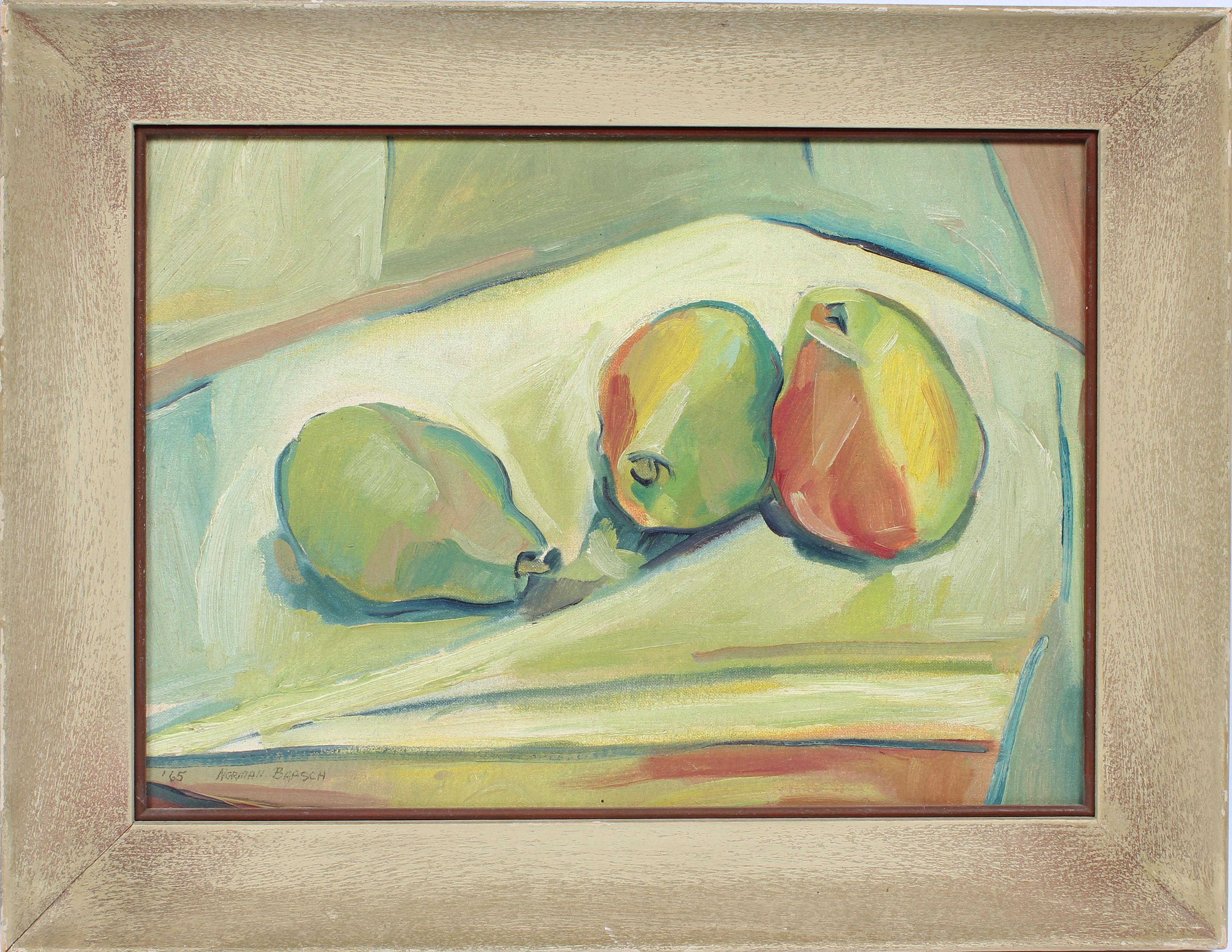 Antique American Modernist Cubist Fruit Still Life Signed Texas Oil Painting
