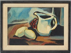 Antikes amerikanisches modernistisches Obst-Stillleben:: kubistisches Original-Ölgemälde:: signiert