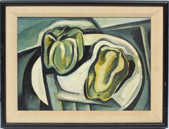 Antique American Modernist Pepper Still Life Cubist Signed Texas Oil Painting