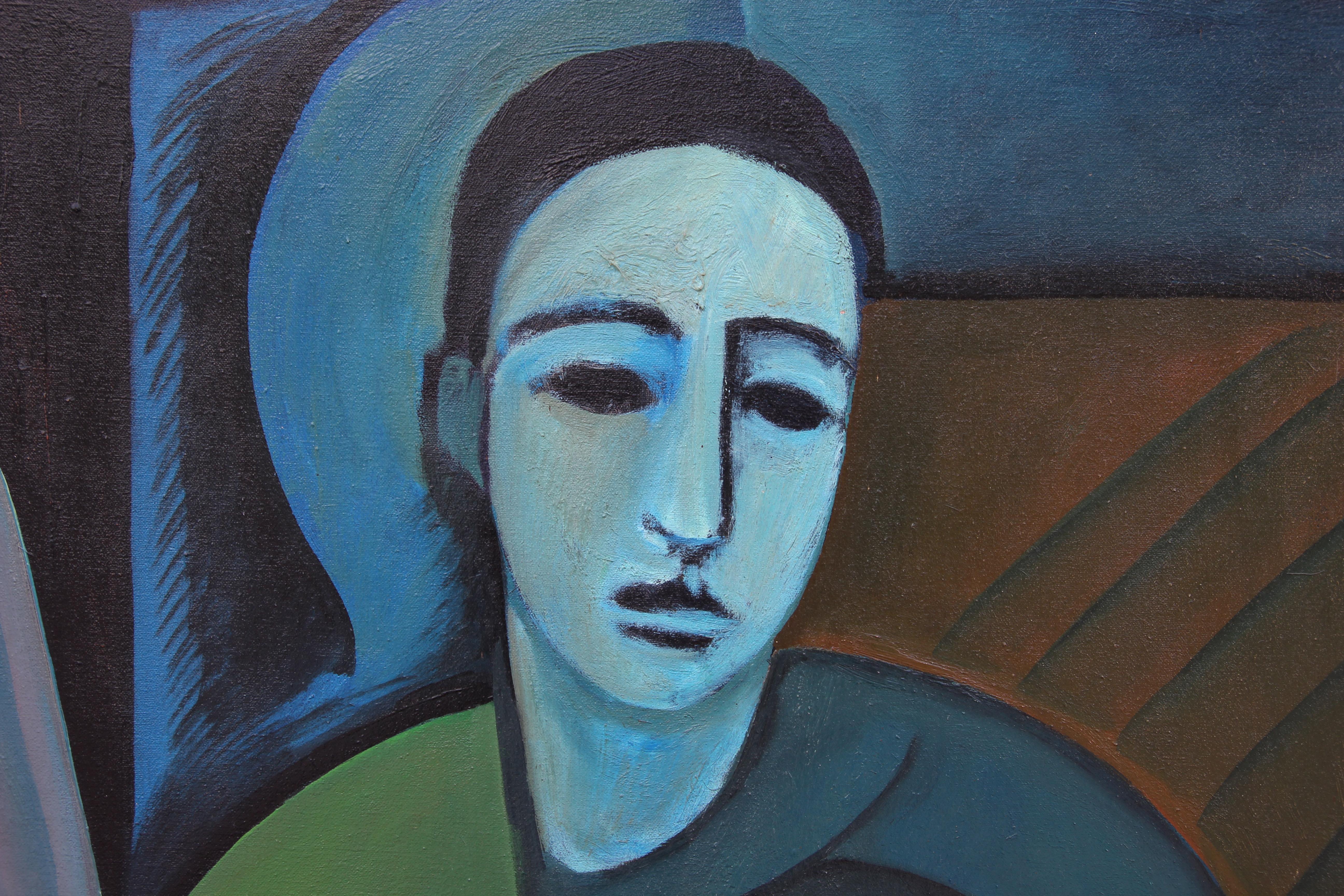 Large Untitled Picasso Style Cubist Figurative Abstract - Black Figurative Painting by Norman Baasch