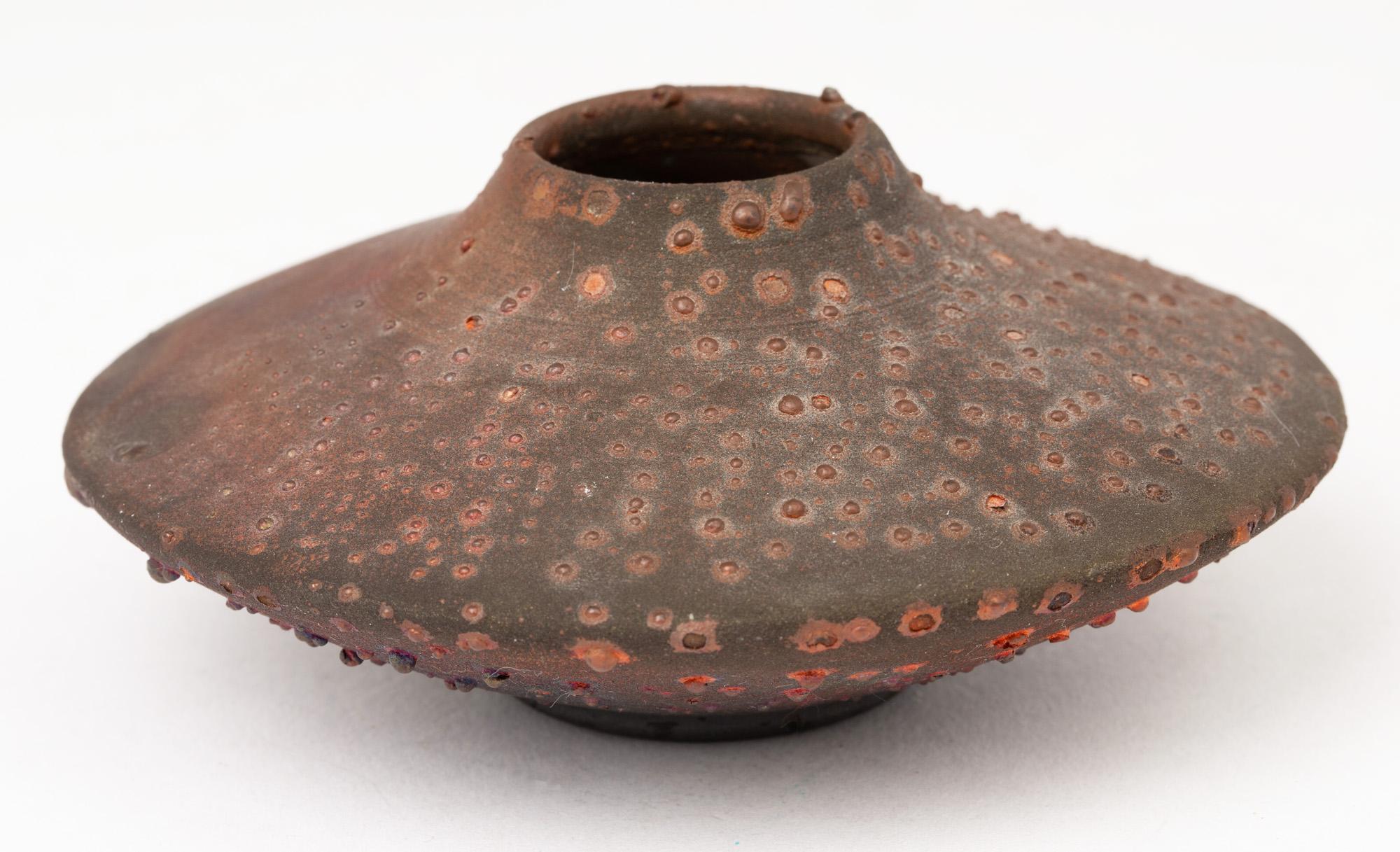 Earthenware Norman Bacon Raku Glazed Squat Form Studio Pottery Vase