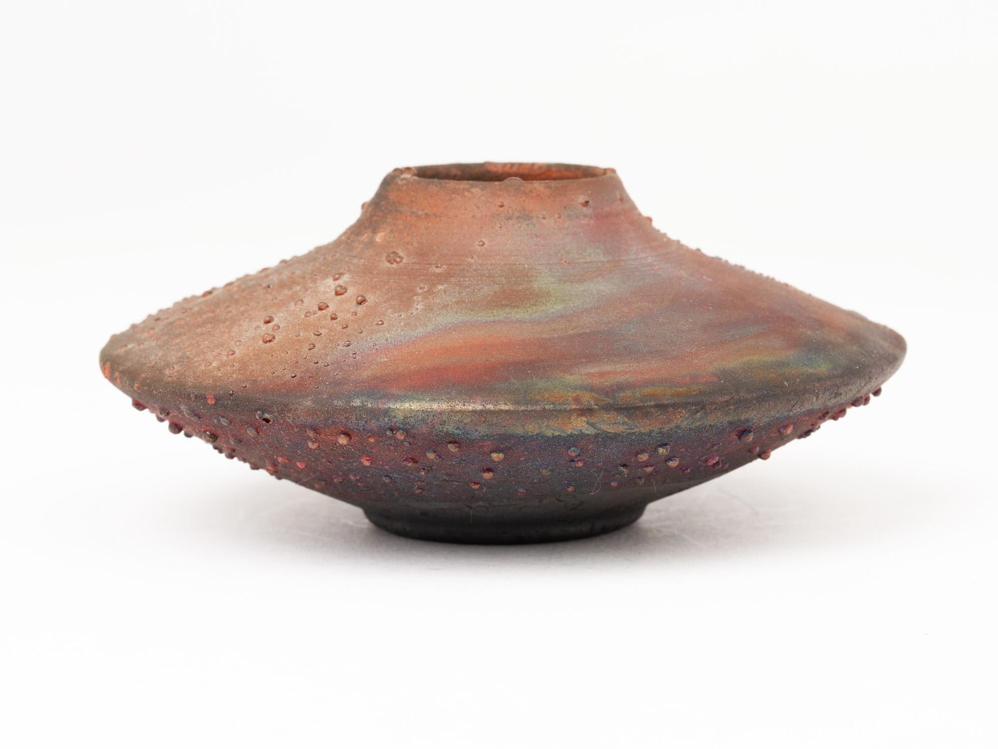 Norman Bacon Raku Glazed Squat Form Studio Pottery Vase 2