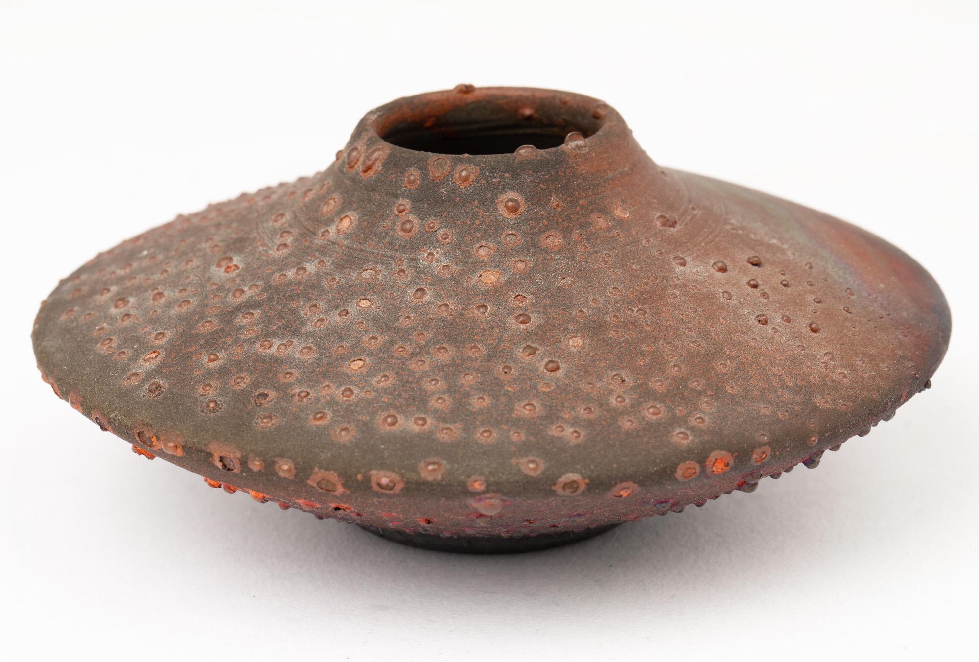 American Norman Bacon Raku Glazed Squat Form Studio Pottery Vase