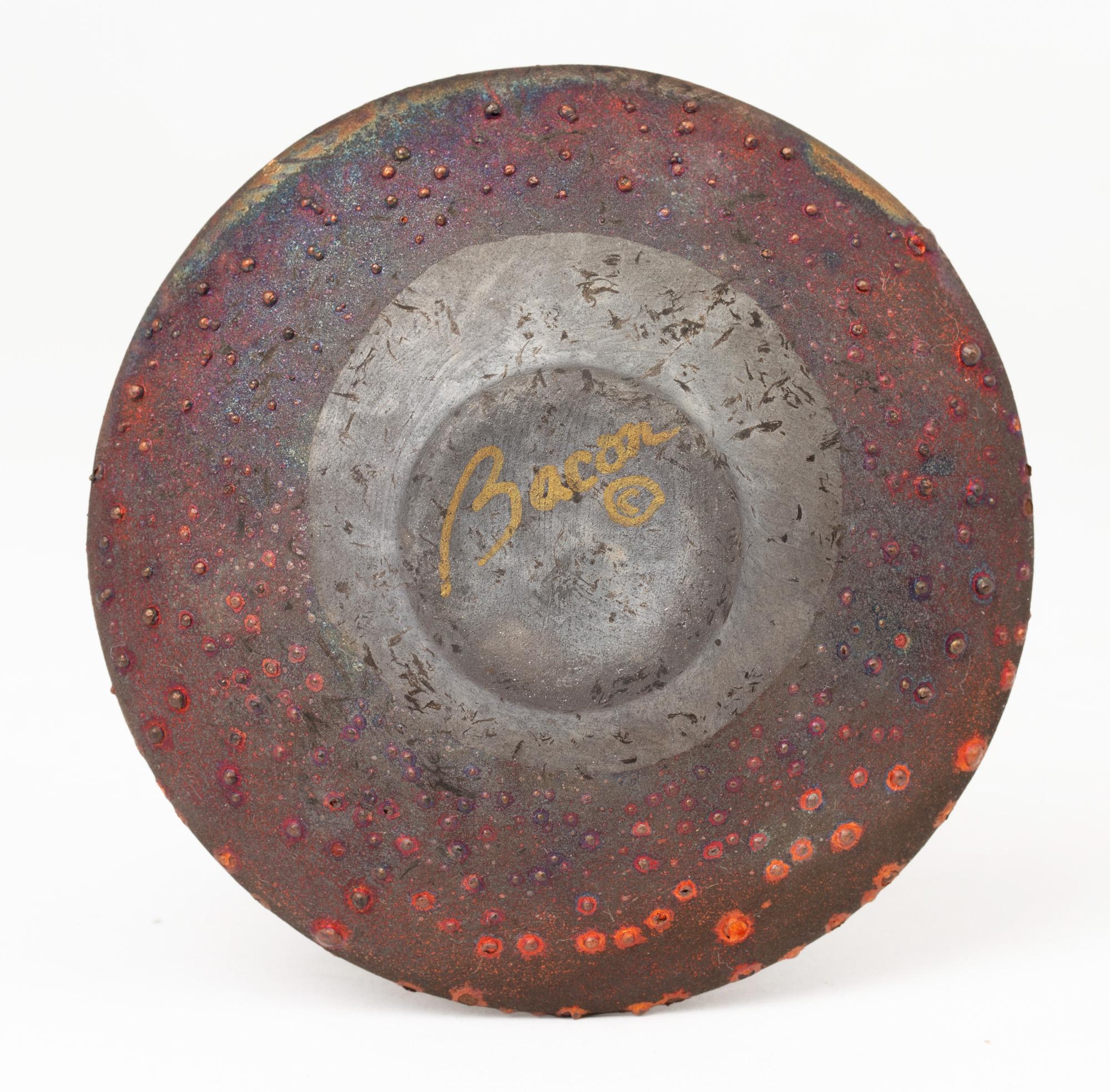 Hand-Crafted Norman Bacon Raku Glazed Squat Form Studio Pottery Vase