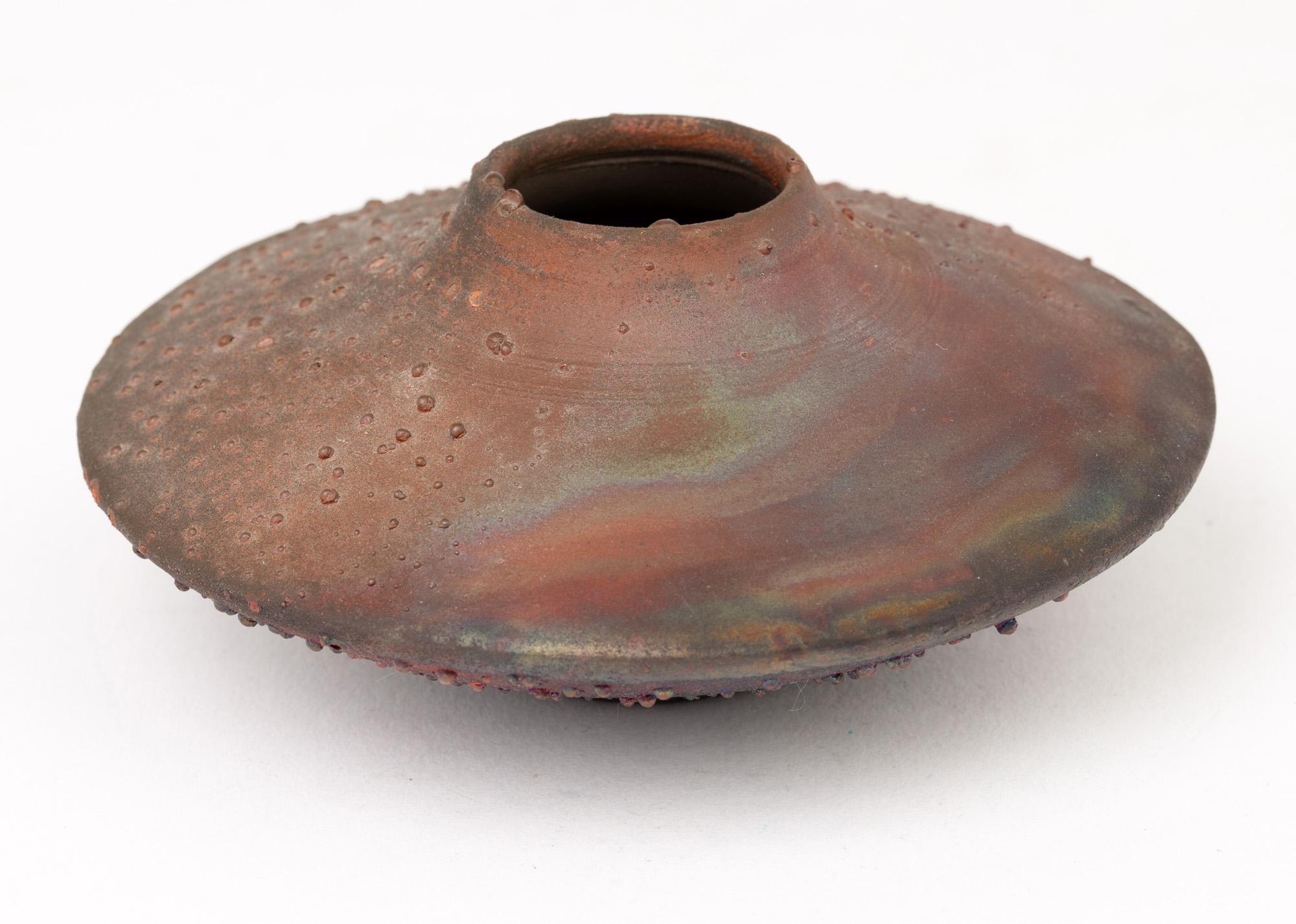 Late 20th Century Norman Bacon Raku Glazed Squat Form Studio Pottery Vase