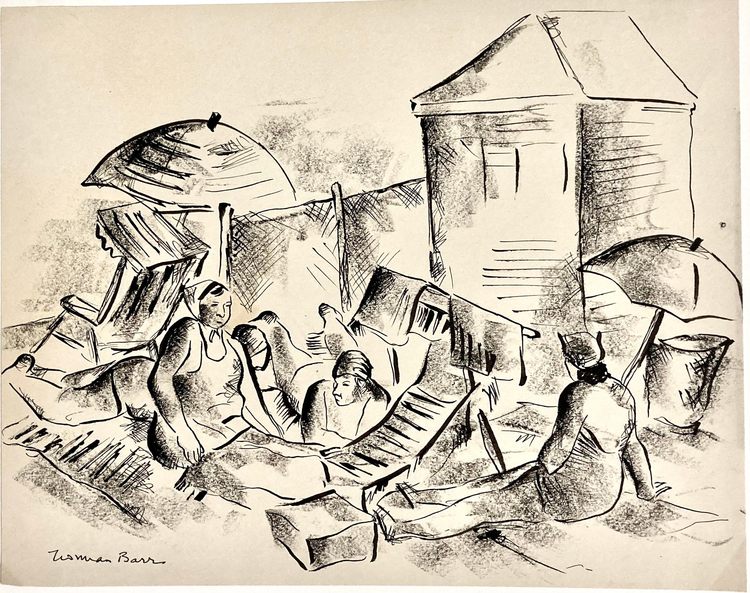 Norman Barr recorded his beloved New York City from the Bronx, to Coney Island, to the Fulton Fish Market. 

In this period he was on the New Deal's Mural Project. This drawing is signed in ink and titled on the reverse in ink.

