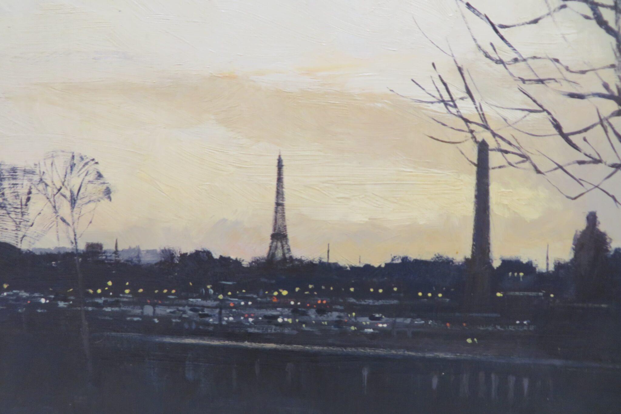 óleo francés ORIGINAL IMPRESIONISTA PARÍS DE NOCHE CON TORRE EIFFEL - Painting de Norman Battershill