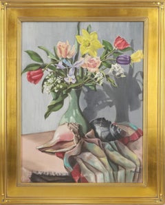 Norman Bel Geddes Old Hollywood Floral Still Life with Conch Shells