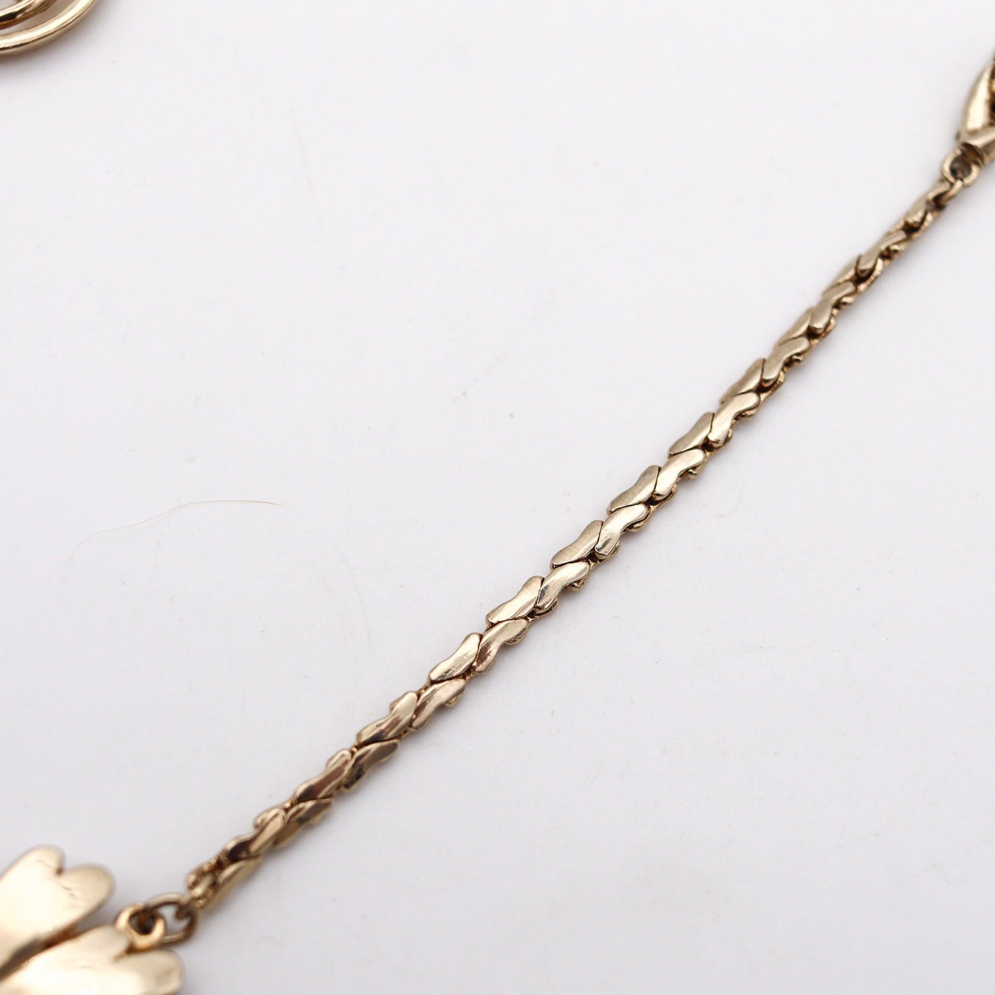 NORMAN BEL GEDDES 1950 Retro Modernist Necklace In Gilt Steel For Sale 2