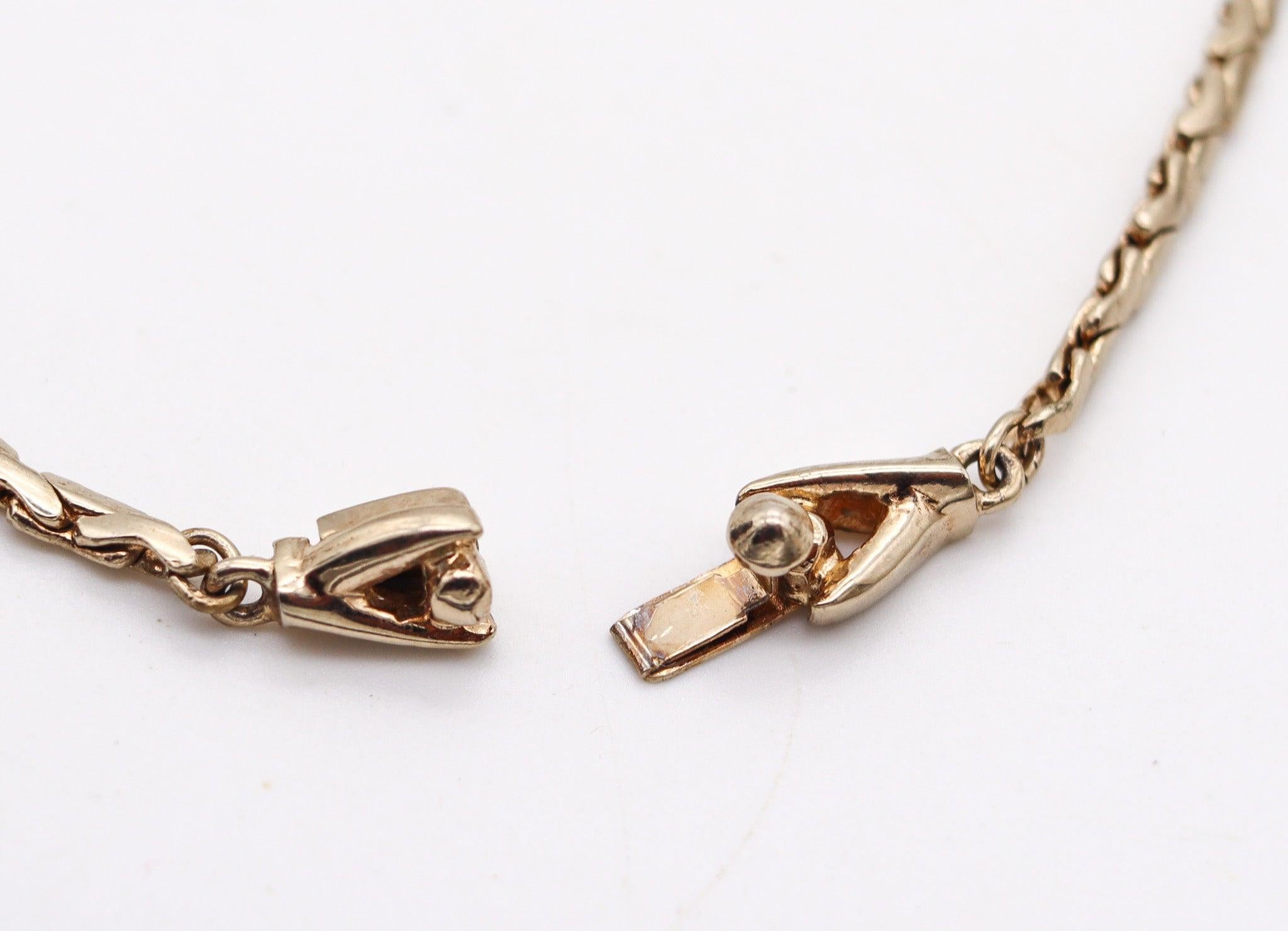 NORMAN BEL GEDDES 1950 Retro Modernist Necklace In Gilt Steel For Sale 4
