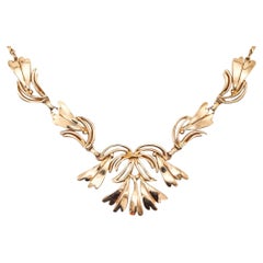 NORMAN BEL GEDDES 1950 Vintage Modernist Necklace In Gilt Steel