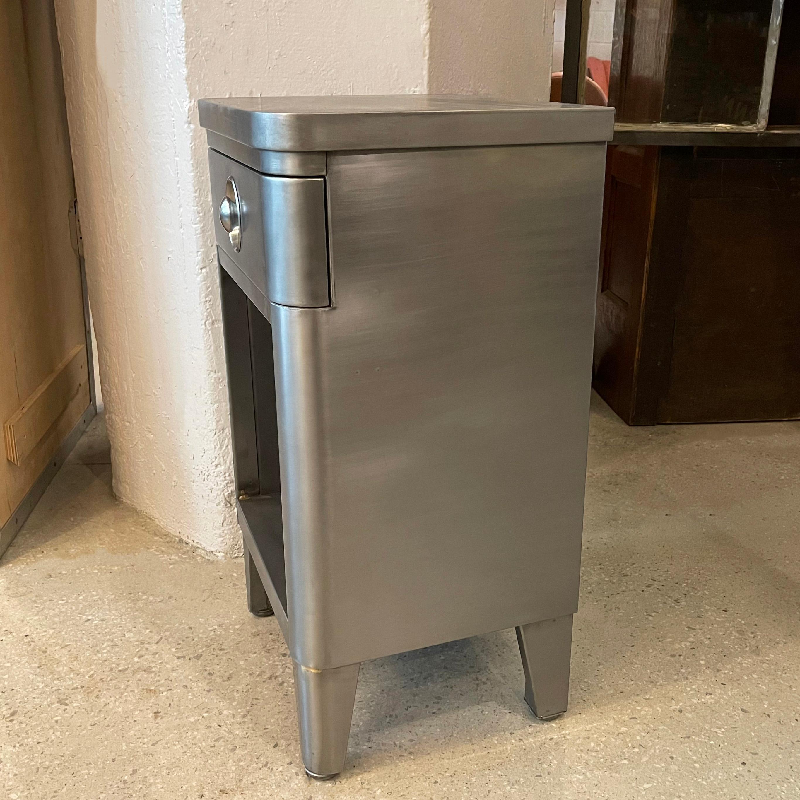 Norman Bel Geddes Brushed Steel Nightstand End Table In Good Condition In Brooklyn, NY