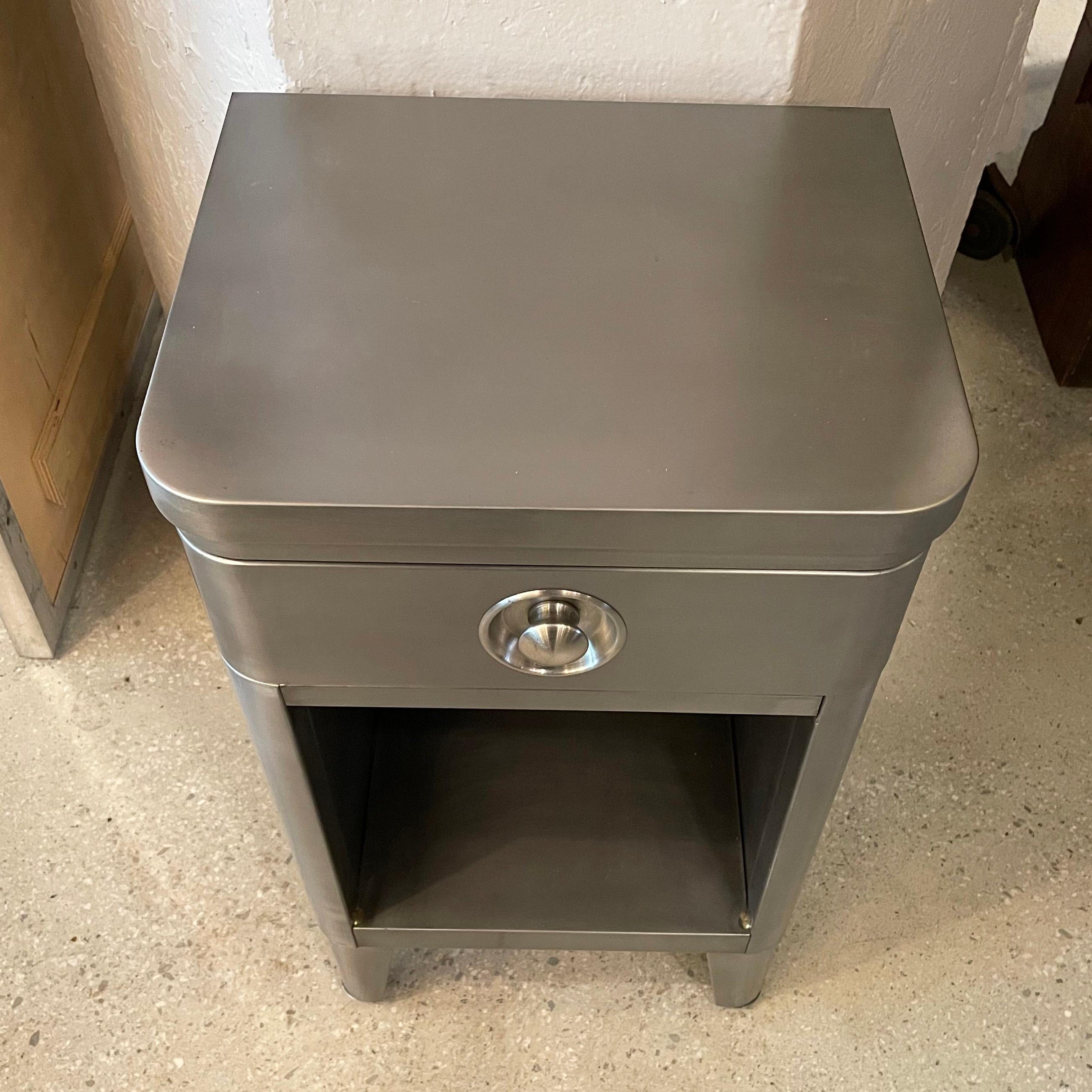 20th Century Norman Bel Geddes Brushed Steel Nightstand End Table